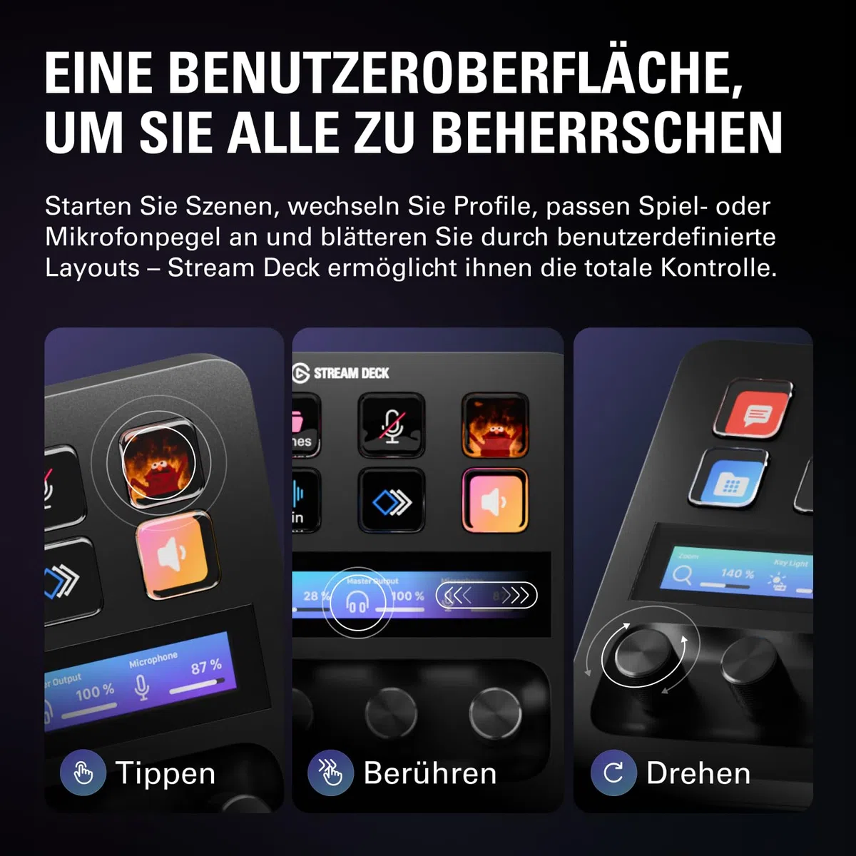 Elgato Stream Deck +, Audiomixer, Live-Produktion und Studio-Controller für Content Creators, Streaming, Gaming, mit anpassbarer Touch-Leiste, Drehreglern und LCD-Tasten, für Mac und PC