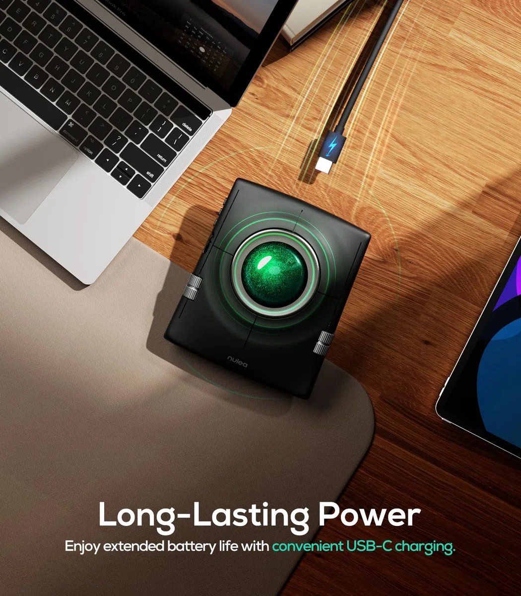 Nulea M512 Kabellose Trackball-Maus, ergonomischer 55-mm-Trackball, einstellbare DPI für präzise Steuerung, kompatibel mit Links- oder Rechtshänder, wiederaufladbar, Multi-Device Bluetooth & 2,4 GHz