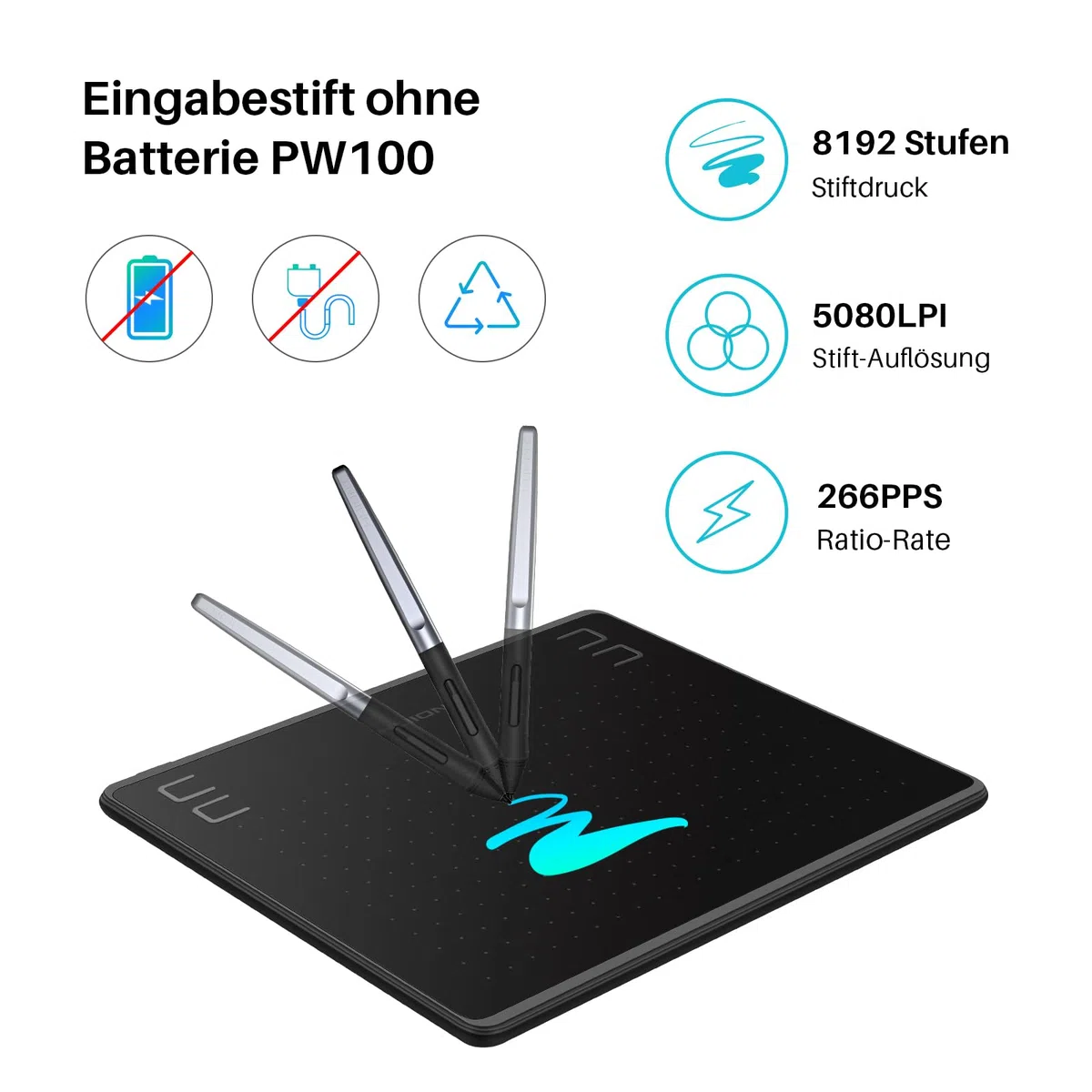 HUION HS64 Grafiktablett, 4 Express-Tasten, 8192 Druckempfindlicher Stift, 6,3 x 4 Zoll Zeichentablett für Win, Mac, Android, Ideal für Digitale Kunst, Malerei und Design