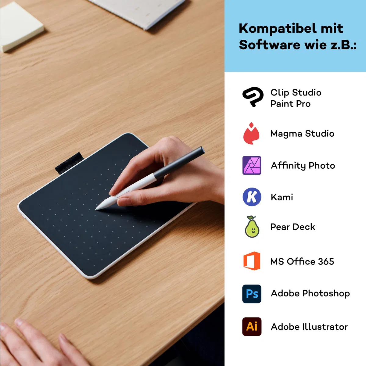 Wacom One S Stifttablett inkl. batterielosem EMR-Stift, Bluetooth-Verbindung, für Windows, Mac, Chromebook und Android – ideal für kreative Einsteiger, digitales Zeichnen und alltägliche Büroarbeiten.