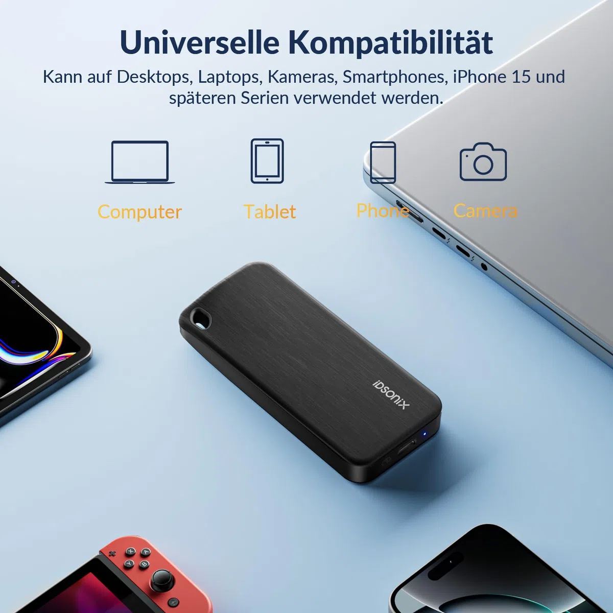 iDsonix Portable SSD 1TB Externe Festplatte, USB 3.2 GEN 2 bis zu 1000 MB/s Externes Solid State Drive mit 2-in-1 USB-C-Kabel Kompatibel mit Xbox, PS5, Mac, PC, Laptop, Kamera (i10PRO)