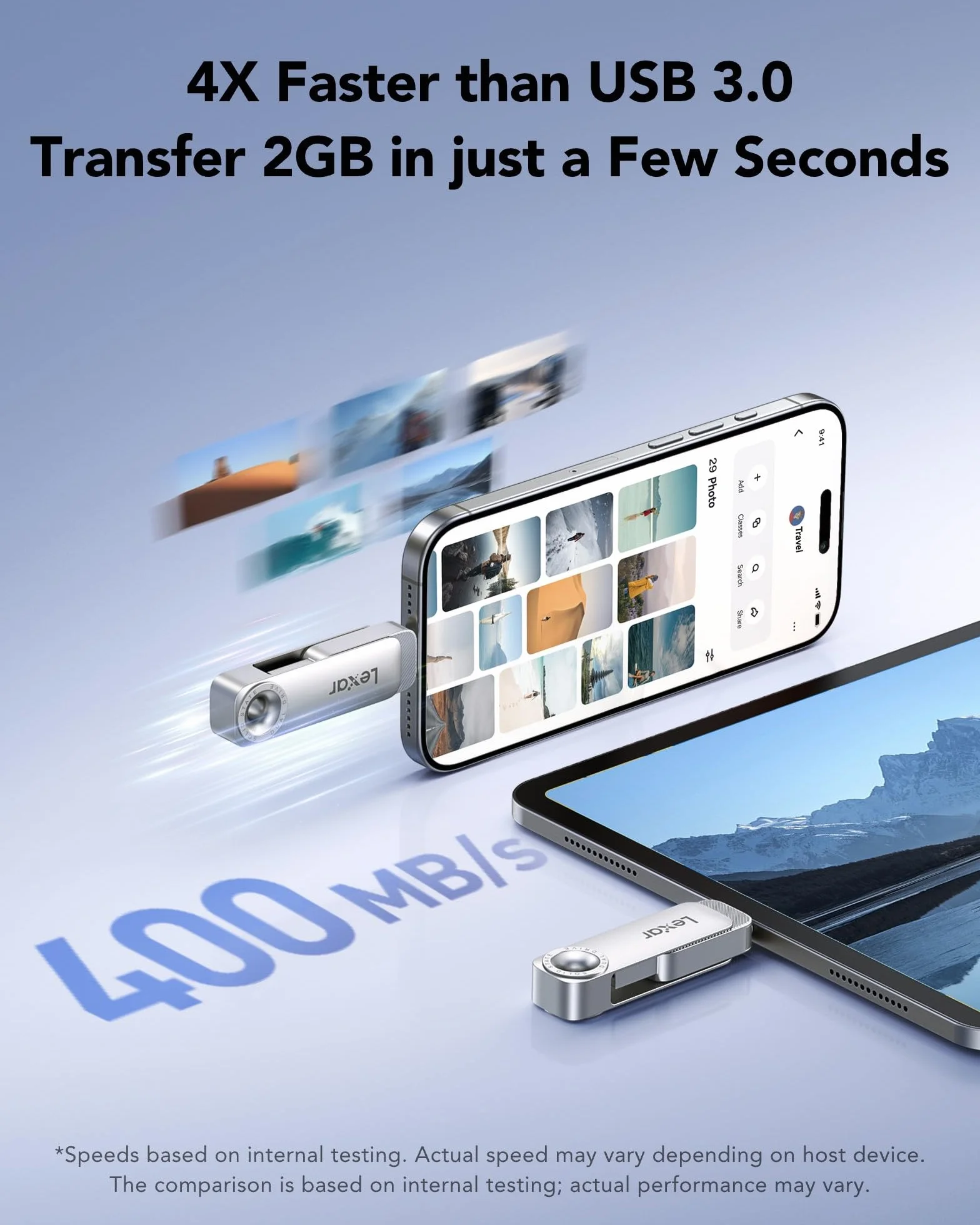 Lexar D50E 128GB Solid State Dual Drive, USB-Stick mit bis zu 400 MB/s Lesegeschwindigkeit, 360 MB/s Schreibgeschwindigkeit, USB-C & USB-A Port, Metallgehäuse Klappdesign, für iPhone 17, Android & PC