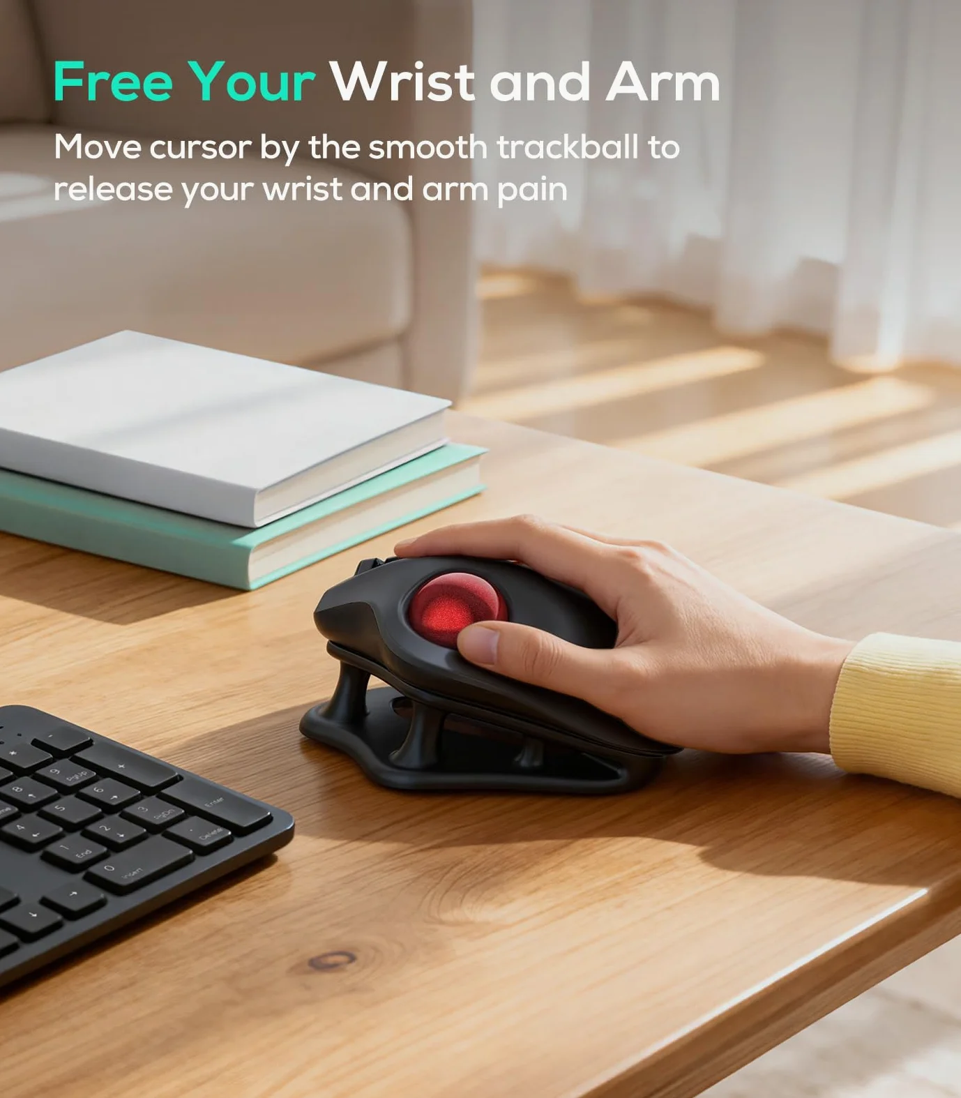 Nulea M511 drahtlose Trackball-Maus, wiederaufladbare ergonomische Daumen-Control-Maus mit Kipphalter, Glatte und präzise Tracking, 3 Geräteanschluss (Bluetooth oder USB-Empfänger)(Rot)