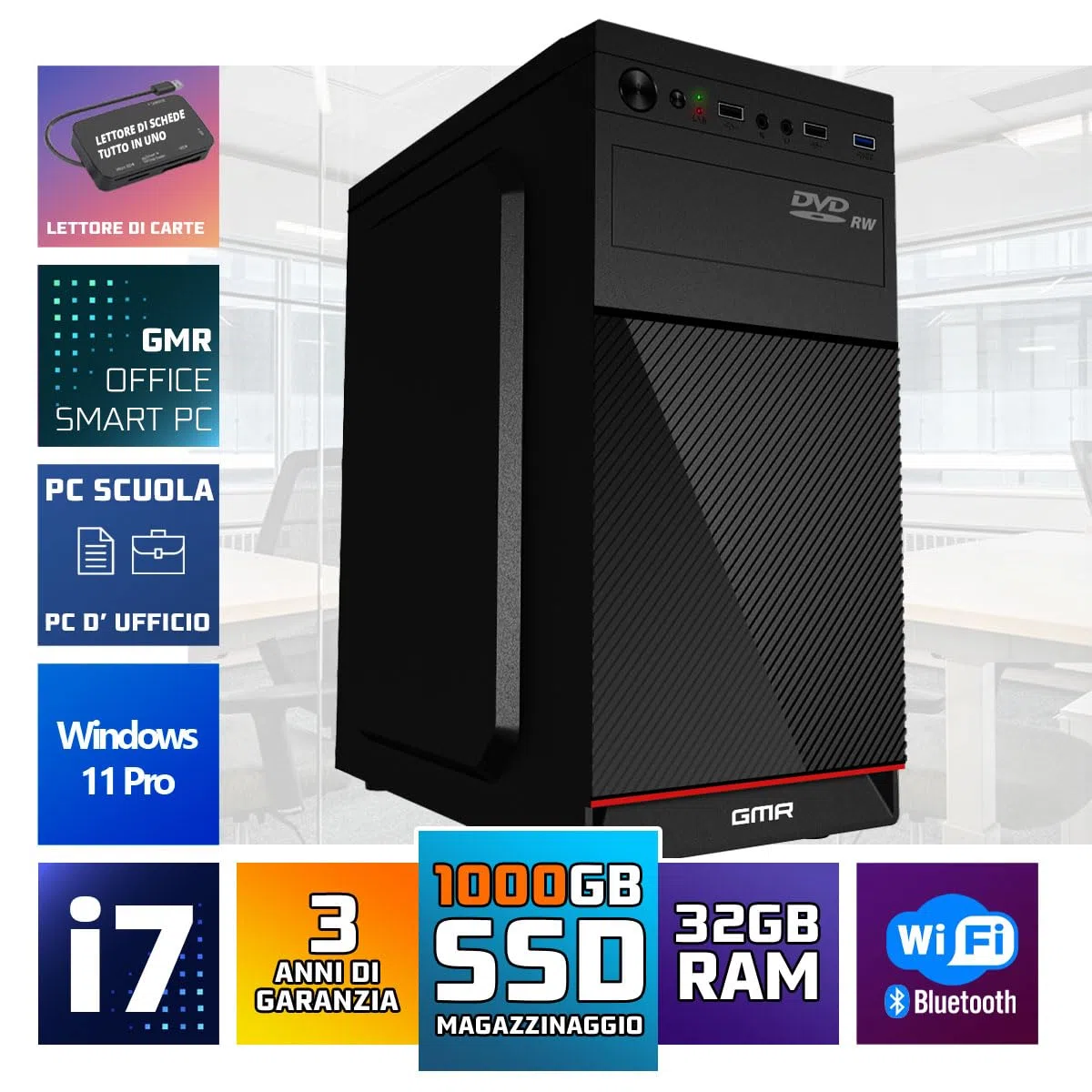 Schneller PC mit Intel Core i5 - Desktop Computer + Silent Rechner für Büro & Home Office - 16GB RAM - 512GB SSD - USB3.0 - WLAN BT - inkl Windows 11 Pro mit Card Reader 5-in-1