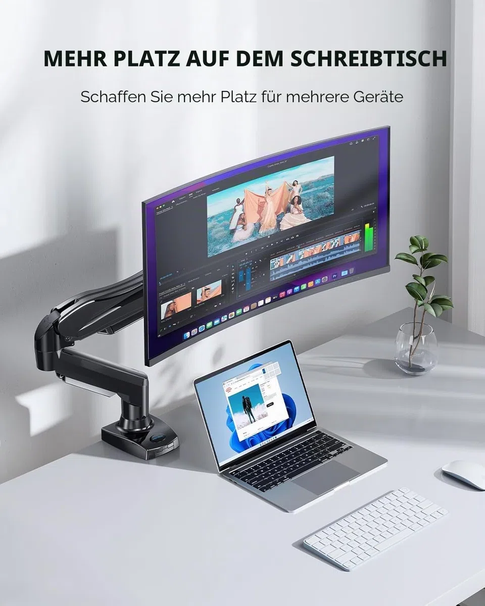 HUANUO Monitor Halterung für 13 bis 32 Zoll Bildschirme, Einzelner Monitorarm Ständer Hält 2~9 kg, Höhenverstellbare mit Neigungen, Schwenken, Dreht, VESA 75 & 100 mm