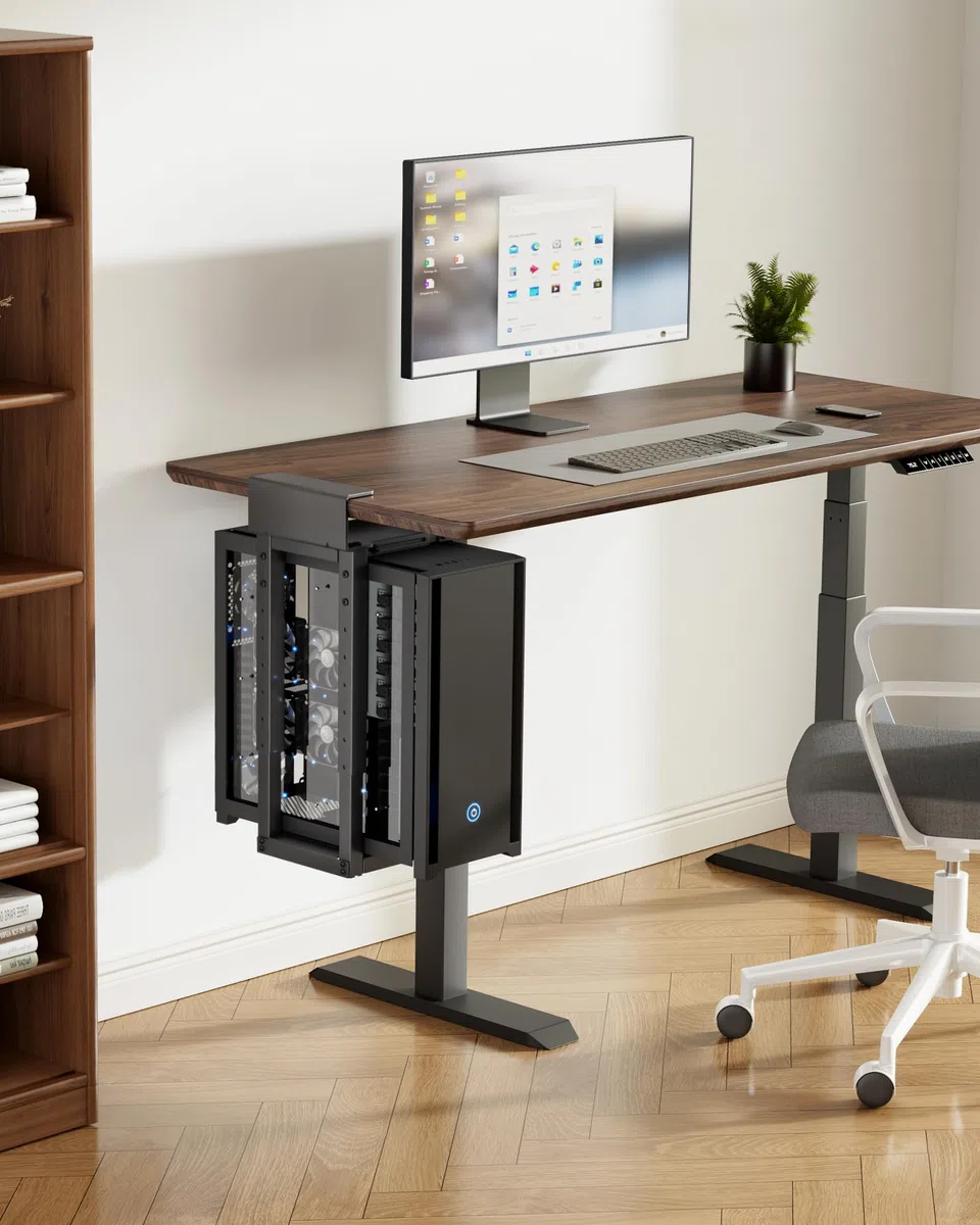 monTEK 30KG Heavy-Duty PC-Halterung unter Schreibtisch, Ohne Bohren montierbar, Verstellbare PC-Halterung mit Schutzpolstern, 16,1"-25,6" Höhe, ideal für Büro, Zuhause, Klassenraum, Schwarz