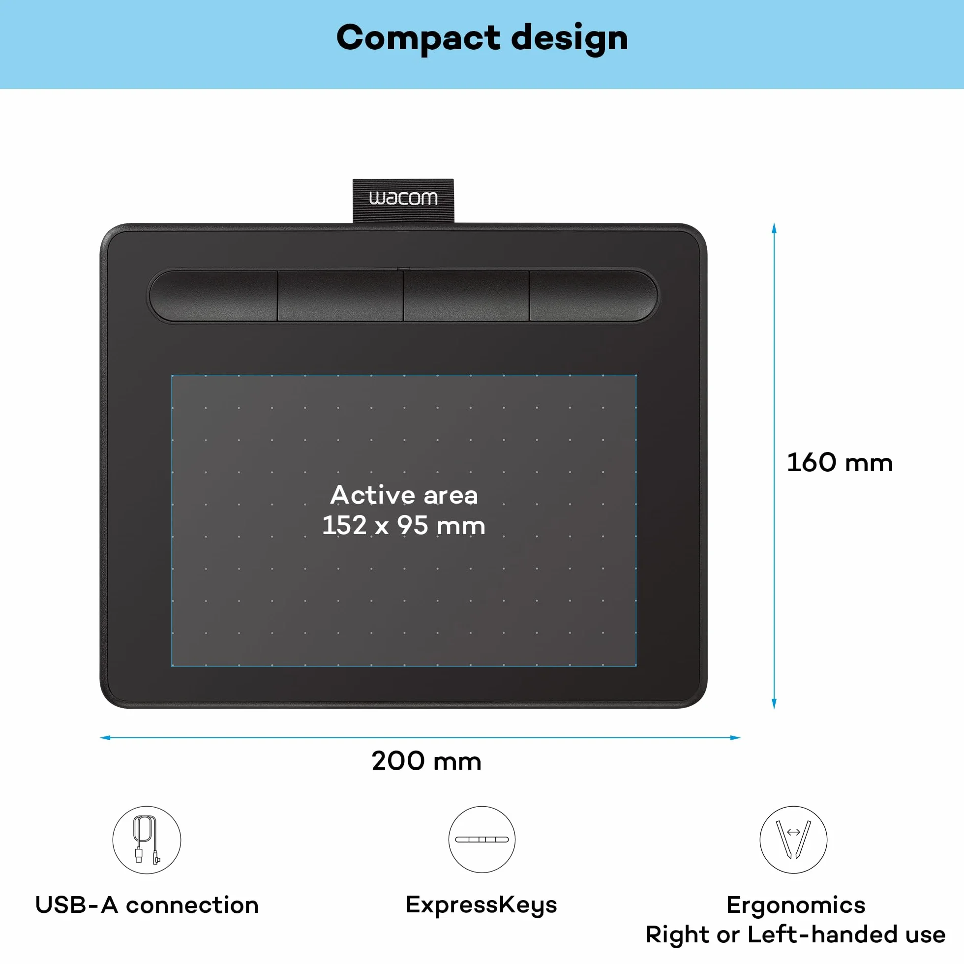 Wacom Intuos Small Zeichentablett - Tablet zum Zeichnen & zur Fotobearbeitung mit druckempfindlichem Stift schwarz - Ideal für Home-Office & E-Learning
