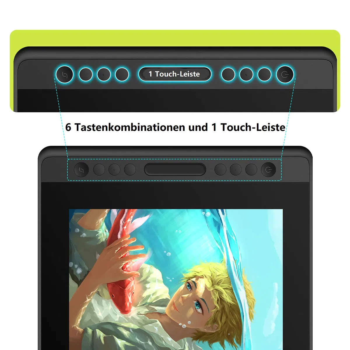 HUION Kamvas Pro 16 Grafiktablett mit Display, 15,6 Zoll Zeichentablett mit Tilt-Funktion, 6 Drucktasten,1 Touch-Leiste, Blendfreies geätztes Glas,Konnektivität mit Windows & Mac, Ideal zum Malen