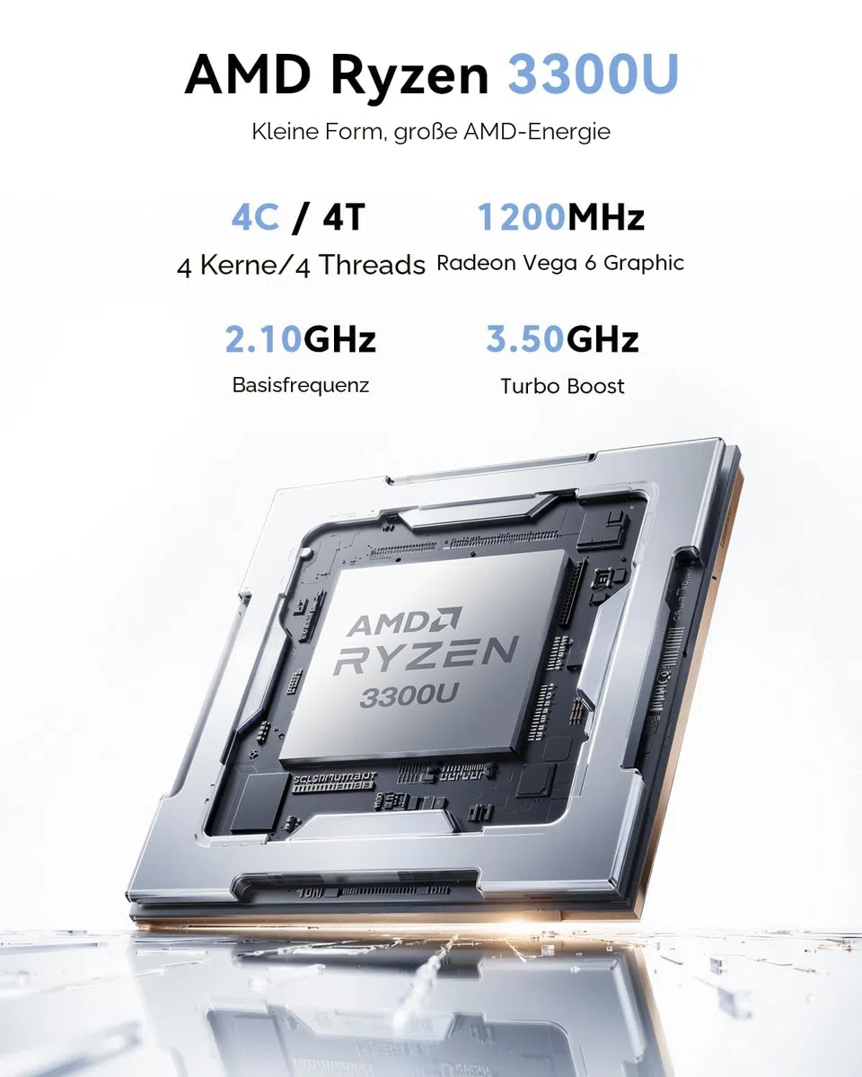 NiPoGi Pinova P1 Mini PC AΜD Ryzen 3300U W11 Pro(4C/4T,MAX. 3.5GHz,Besser als 3200U/N100) 16GB DDR4 RAM(Max.32GB)+1TB SSD(Max.4TB) Computer 4K Triple Display/WiFi 5/BT/LAN Büro/Bildung/Multimedia