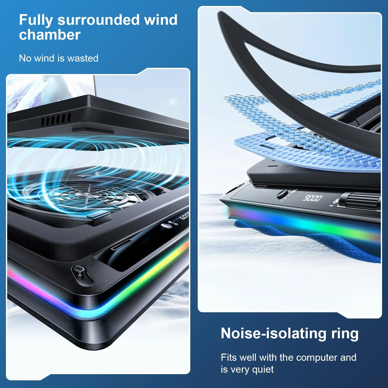 Gaming Laptop Kühler Kühlpad mit Touch-Bedienung stufenloser, Laptop Cooler für Schnelle Kühlung 13-19 Zoll Notebook mit stufenloser Geschwindigkeit 18cm Extra-groß Leistungsstarker Turbo-Lüfter