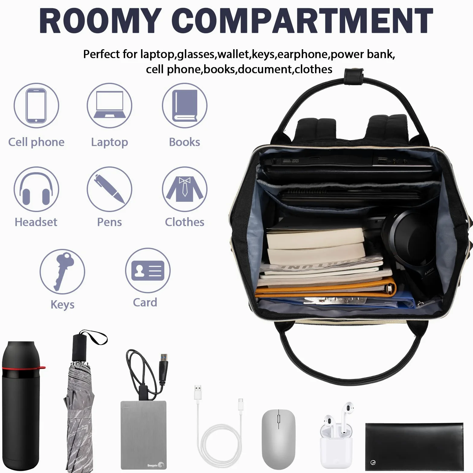 VANKEAN 17 Zoll Laptop Rucksack für damen herren Computer Arbeitstasche, große Kapazität, wasserdichter, College Daypack Schultasche Business Travel, schwarz