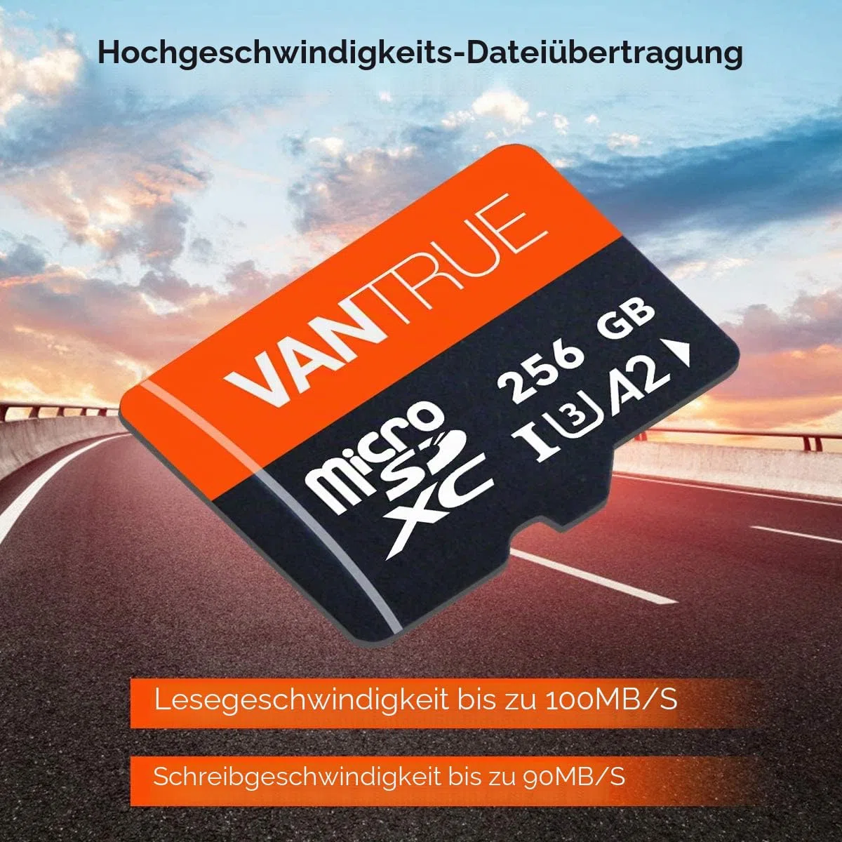 VANTRUE 256GB microSD Speicherkarte, UHS-I U3 4K, inkl. Adapter, Kompatibel mit Dashcam, Smartphone, Tablet, Action Camera und Überwachung Kamera (256G)