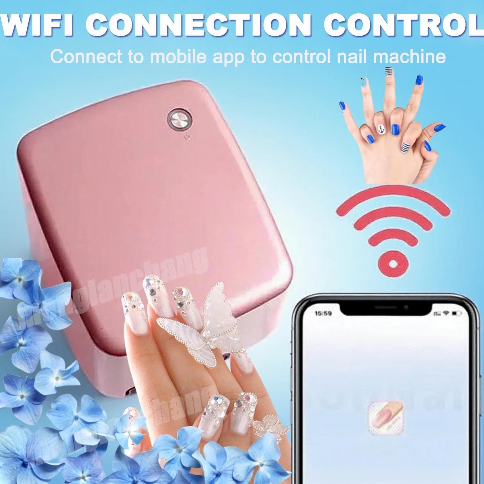 Leichter Nagelkunstdrucker, 3D-Smart-Nageldrucker, WiFi-Verbindungssteuerung, automatische Erkennung der Nagelform, schnelles Zeichnen in 10 Sekunden, hochauflösendes Malen mit 4800 DPI