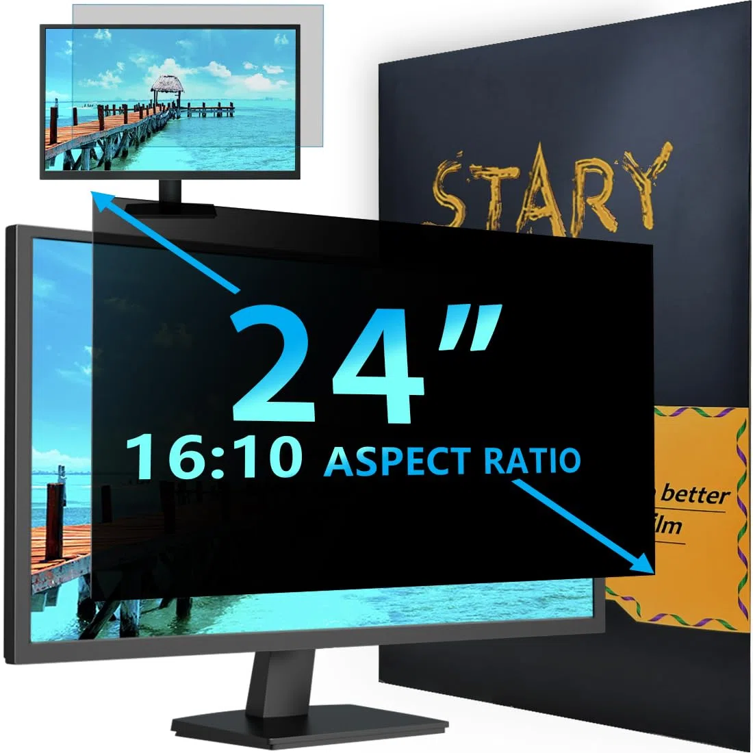 STARY 24 Zoll Monitor 16:10 Blickschutzfolie Seitenverhältnis, Anti-Blaulicht Displayschutz, 24 Inch Abnehmbare Privacy Screen Filter, Blendfreie Schutzfolie