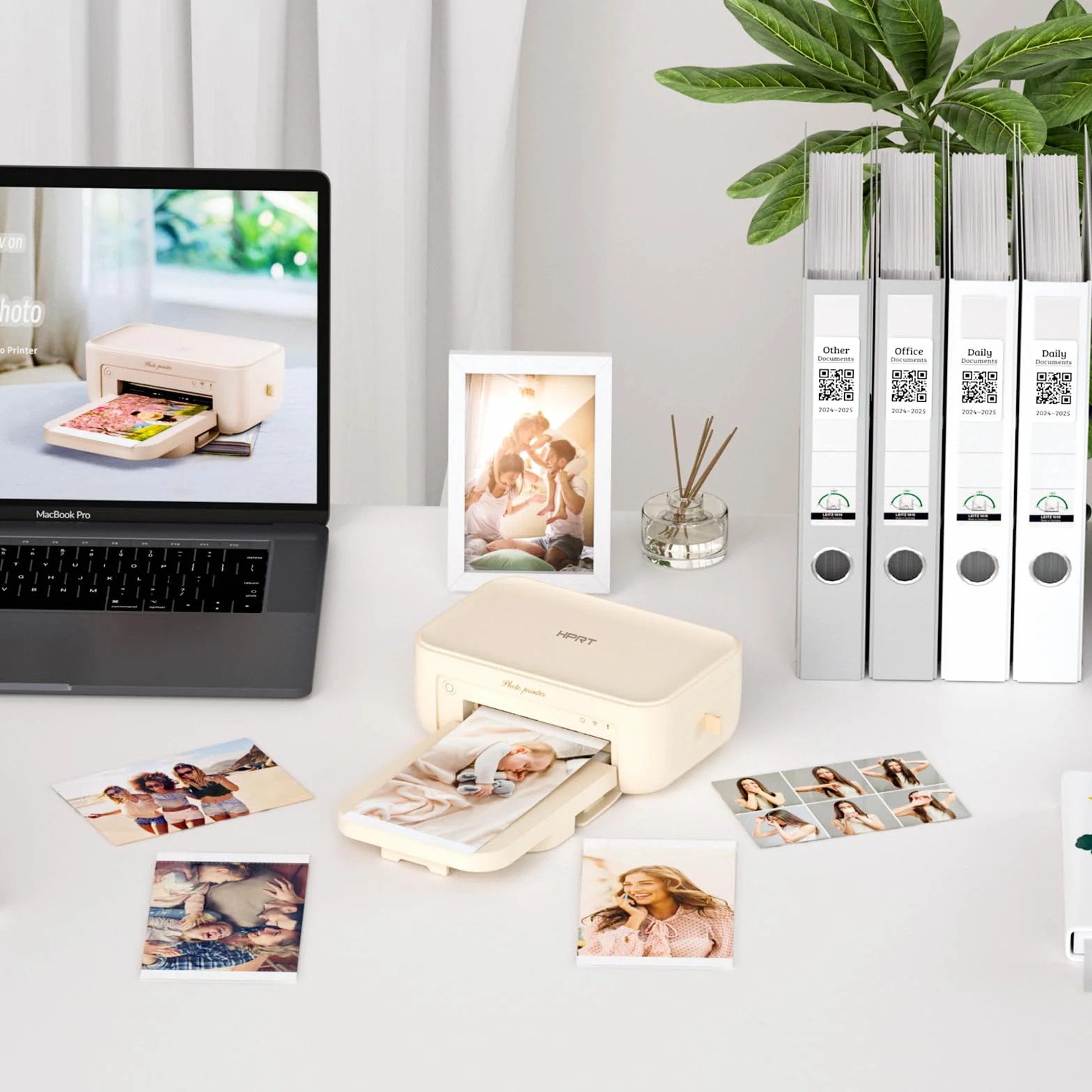 HPRT Desktop Fotodrucker 10cm x 15cm mit 20 Blatt Fotopapier & 1 Band, Instant Bilddrucker für iPhone, Smartphone, Thermische Farbstoffsublimation, WI-Fi-Verbindung, Zuhause, Beige