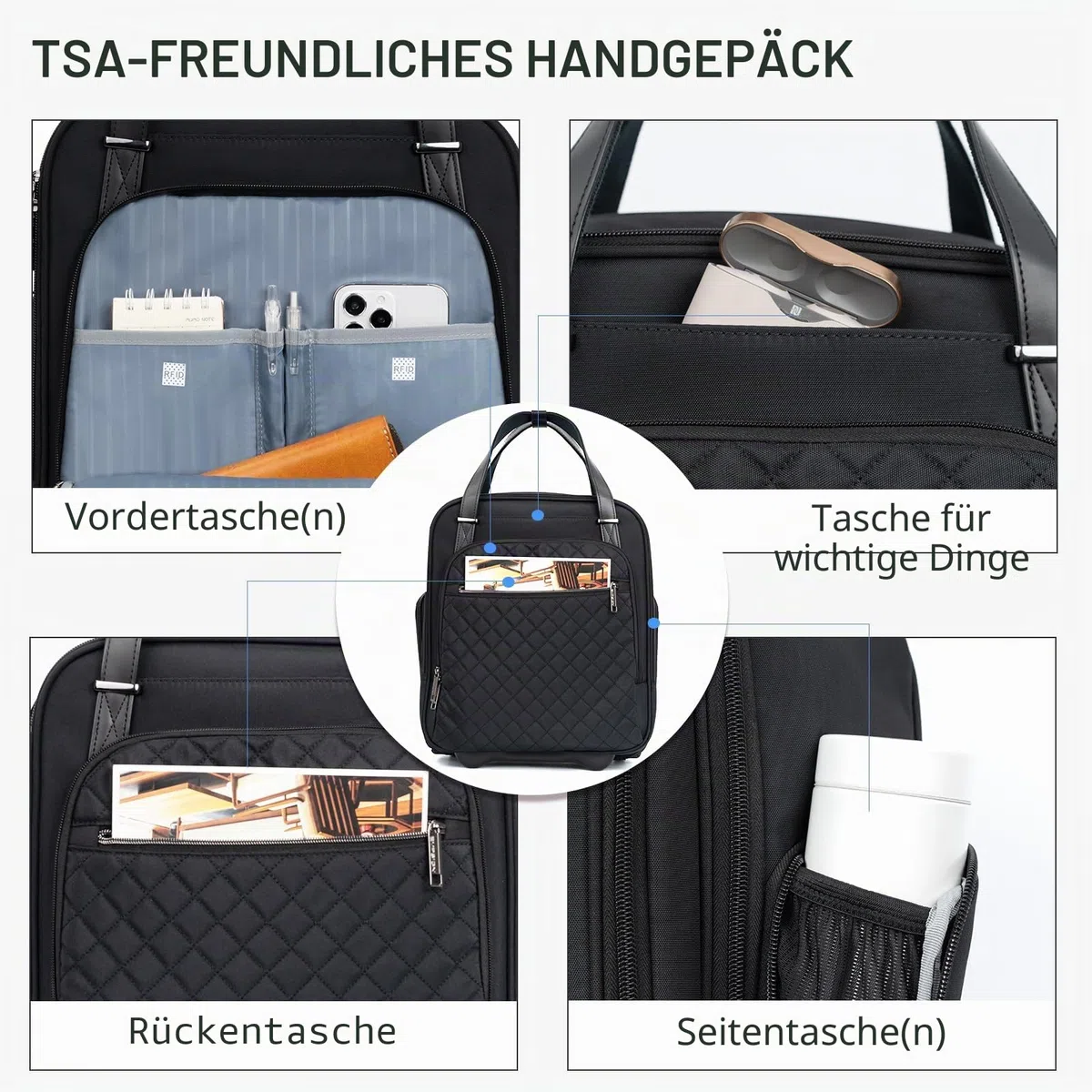 EMPSIGN Handgepäcktasche mit Rädern unter dem Sitz, 40,6 cm, Schwarz, 16 Inch, Handgepäck unter dem Sitz