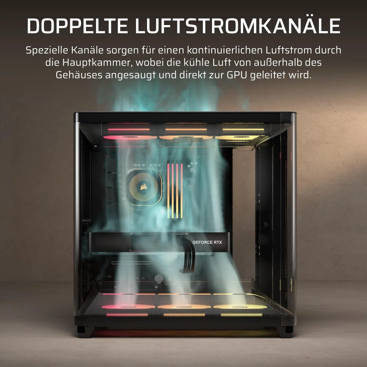 CORSAIR AIR 5400 LX-R RGB iCUE LINK Mid-Tower PC-Gehäuse – Schwarz | Dreifach-Kammer, 3x Vorinstallierte Reverse-Rotor LX-R RGB-Lüfter, Reverse Motherboard-Unterstützung