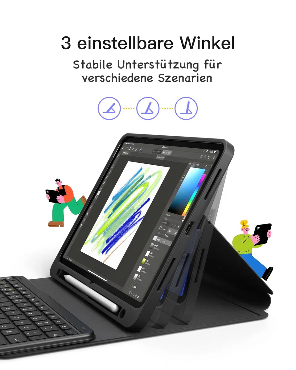 Inateck iPad 11 Hülle mit Tastatur(A16 2025), iPad 10 Gen. Hülle mit Tastatur,für iPad Air 11" M4/ M3/M2 (2026/2025/2024),Air 5/4, Pro 11,mit Touchpad und Stifthalter, Abnehmbar,QWERTZ,Classic N0001