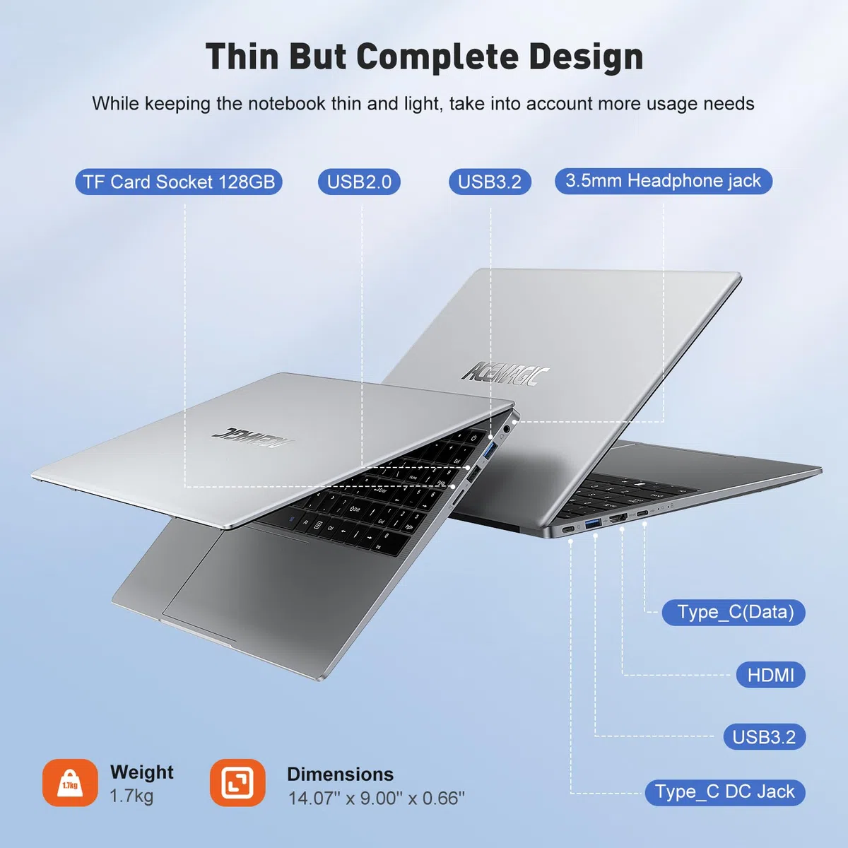 ACEMAGIC 15.6 Zoll FHD Laptop Computer - Quad-Core N-95 Prozessor bis zu 3.4GHz（Beat N5095） Laptop, 16GB DDR4 512GB SSD Notebook, Unterstützung WiFi 5, BT5.0, 3*USB3.2, 5000mAh