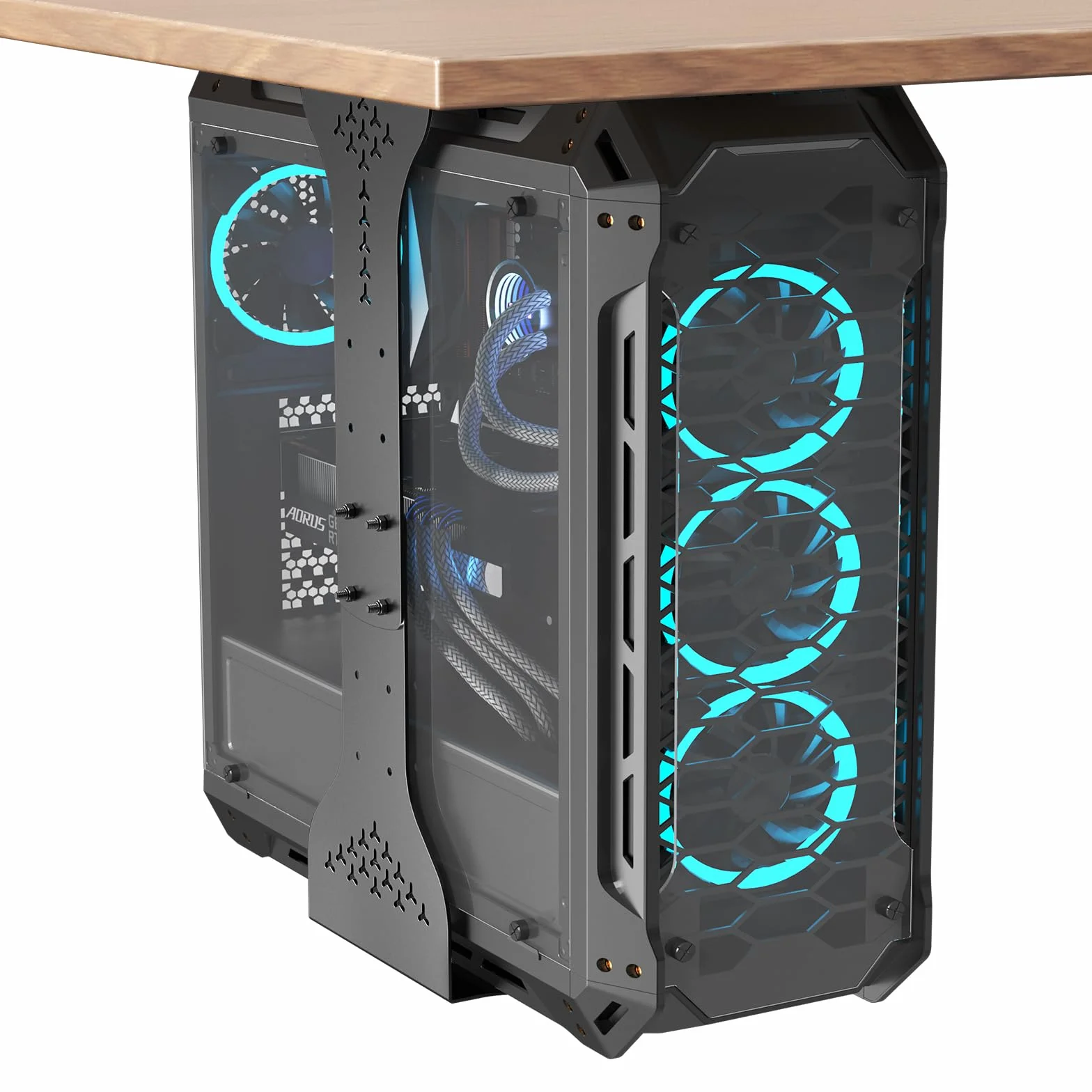 PUTORSEN PC Halterung unter Schreibtisch, Maximale Breite bis zu 340 mm, bis zu 35 kg Tragfähigkeit, PC Untertisch Halterung mit Schutzpolster, Heavy Duty Computergehäuse,Schwarz