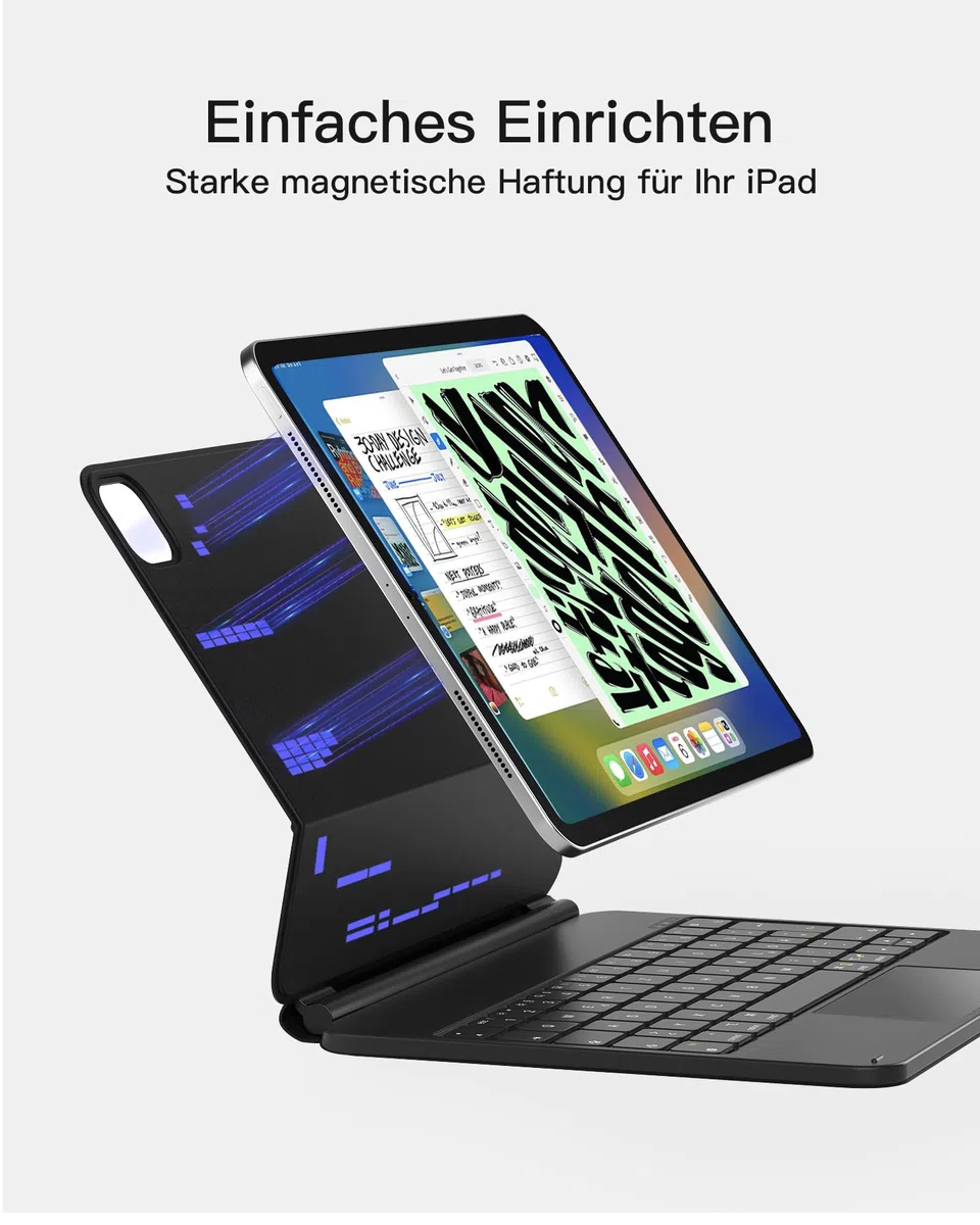 Inateck NeoMagic Magnetische Tastatur Hülle für iPad Air 11 Zoll M4/M3/M2 (2026/2025/2024),Air 5/4,Magic Keyboard für iPad Pro 11,Freitragender Ständer,7-Farbige Beleuchtung,KB09119