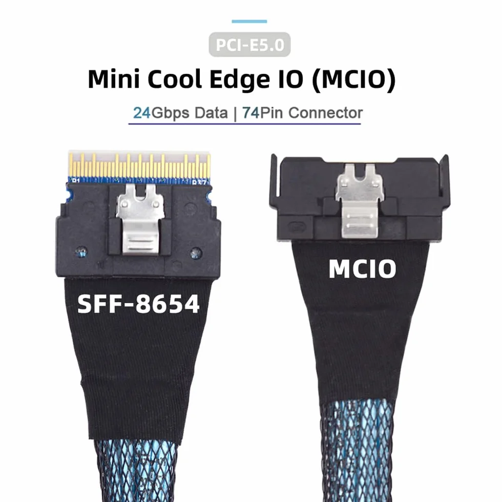 PCI-E 5.0 Mini Cool Edge IO MCIO PCI-E Slimline 8i 74-poliger Stecker auf SFF-8654 SAS 4.0 74-poliger Stecker, Verlängerungskabel, 50 cm