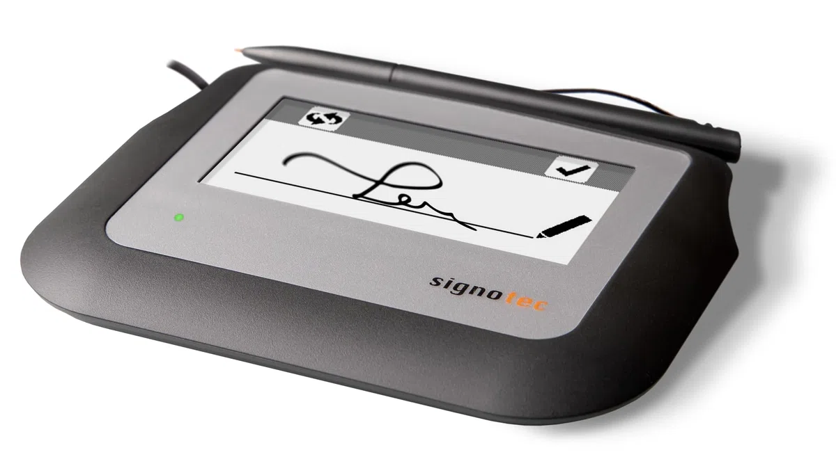 signotec Sigma Unterschriftenpad 4" Monochrome-LCD Hintergrundbeleuchtung Hochauflösender Stiftsensor 1.024 Druckstufen 500 Hz Abtastrate RSA-Verschlüsselung USB