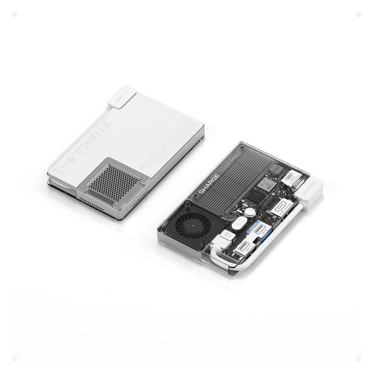sharge Disk Pro 1TB Tragbare SSD mit Aktivkühlung, 4-Port Hub mit HDMI 2.1, USB-C 10 Gbps Kabel, Magnetische Externe SSD für MacBook, PC, PS5, Steam Deck
