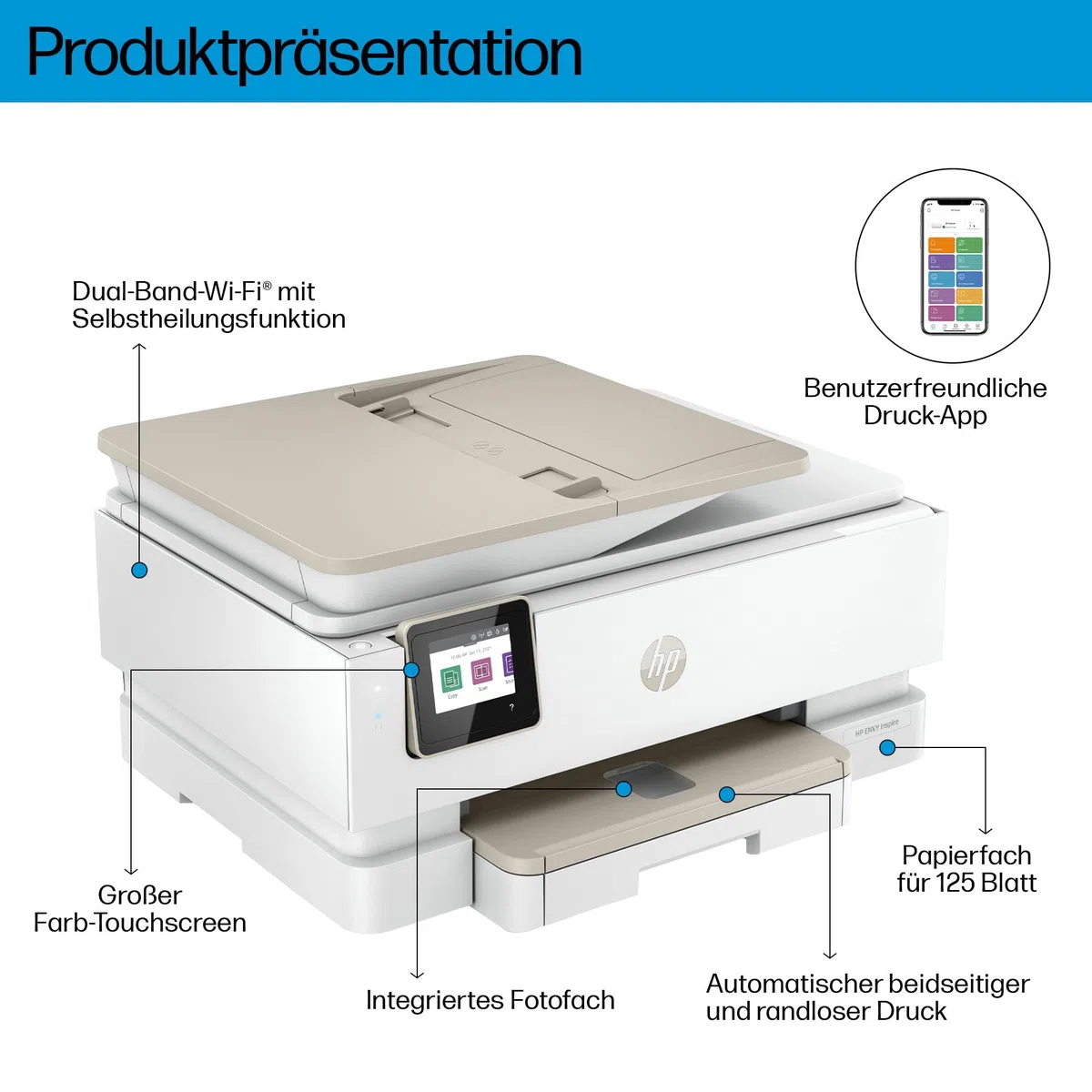 HP Envy Inspire 7920e Multifunktionsdrucker, Tintenstrahldrucker, 6 Monate gratis drucken Instant Ink inklusive, Drucken, Scannen, Kopieren, Fotodruck, ADF, DIN A4, WLAN, Airprint