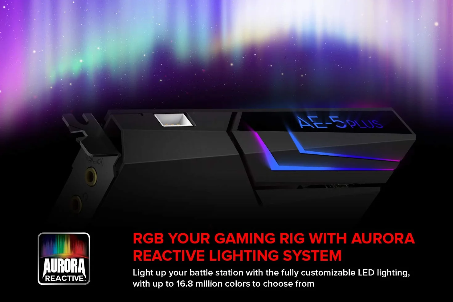 Creative Sound BlasterX AE-5 Plus SABRE32 Hochauflösende PCI-e-Gaming-Soundkarte und DAC mit 32-Bit / 384 kHz, Dolby Digital und DTS mit bis zu 122 dB Rauschabstand, RGB-Aurora-Beleuchtungssystem