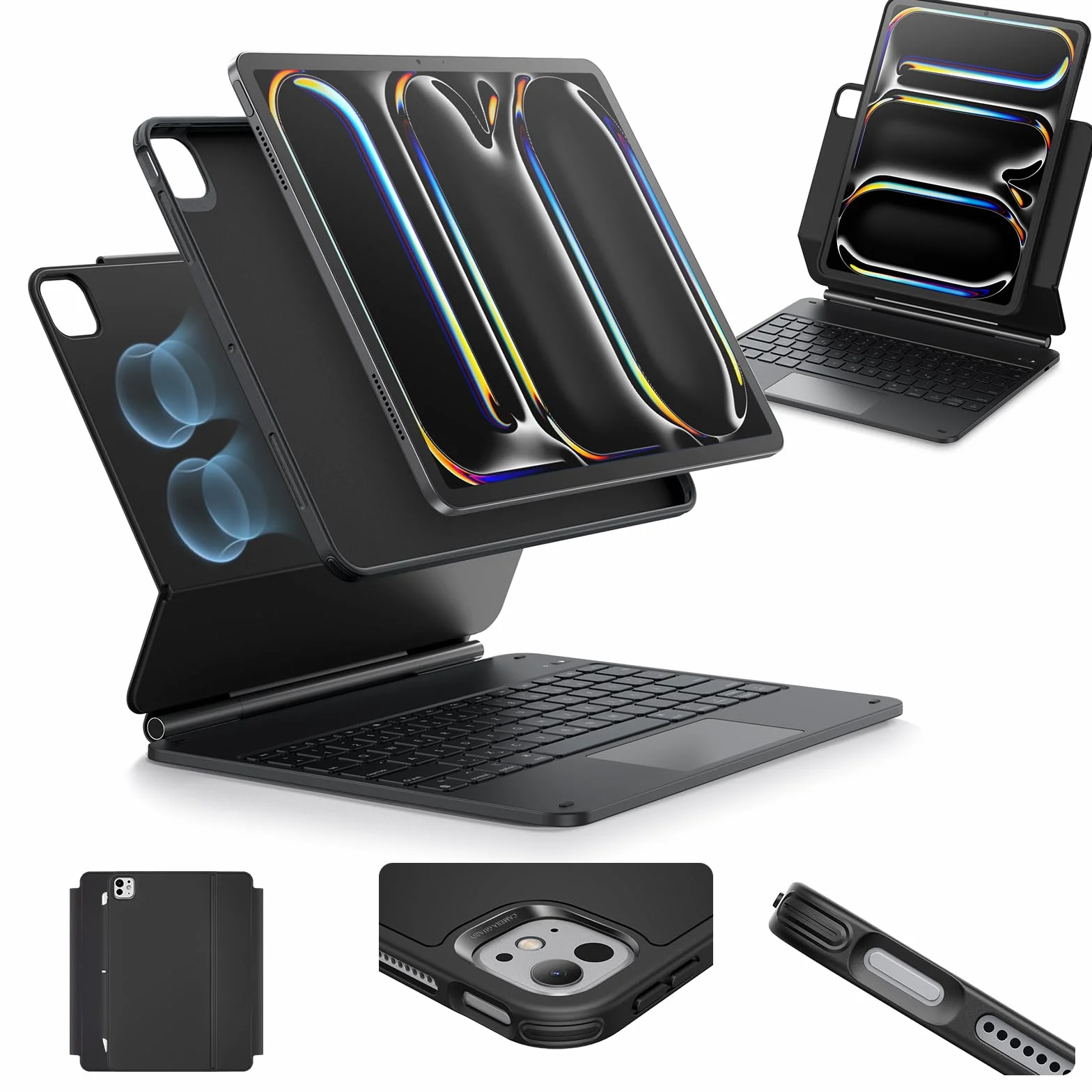 ESR 【Upgraded】 iPad Pro 13 Zoll (M5/M4, 2025/2024) Hülle mit Tastatur, Tastaturhülle mit Einzustellendem Magnetständer, Hoch-/Erhöhter Modus, Abnehmbare Schutzhülle, Rebound 360 Serie, Schwarz