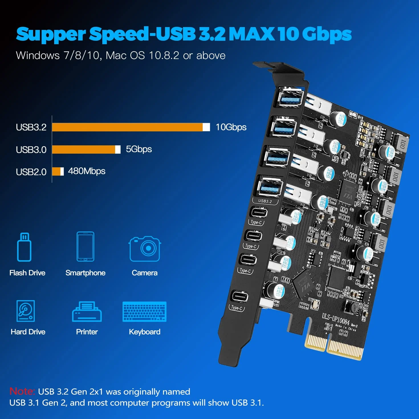 PCIE USB 3.2 Karte 8 Ports (4 Typ A, 4 Typ C), 10Gbps PCI Express Erweiterungskarte Intern USB Konverter für Desktop PC Windows