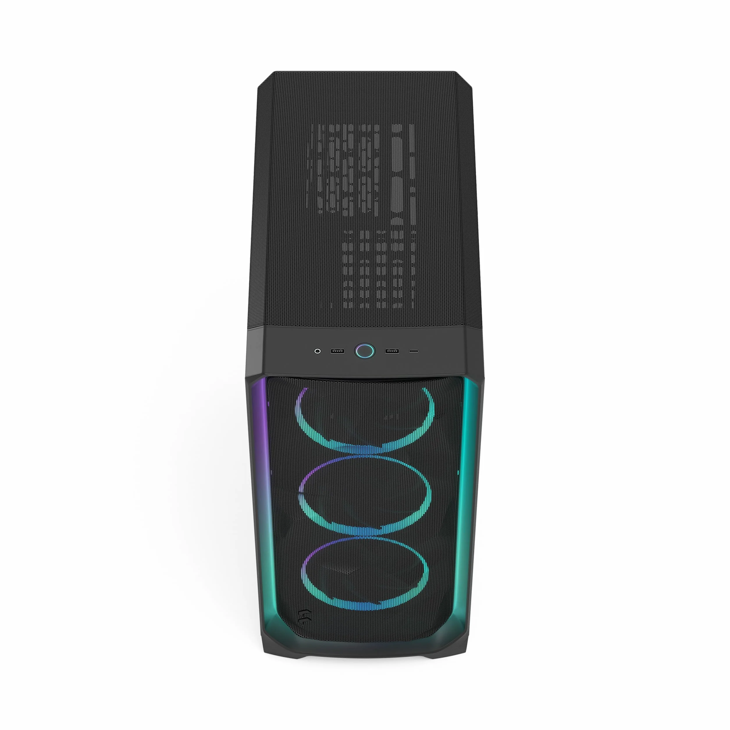 Fractal Design Meshify 3 Ambience Pro RGB Black TG Light Tint - Gaming Computer-Gehäuse – Facetten-Mesh-Front – Gen 2 ARGB Beleuchtung via Adjust Pro Hub – DREI RGB Momentum 14 Lüfter enthalten