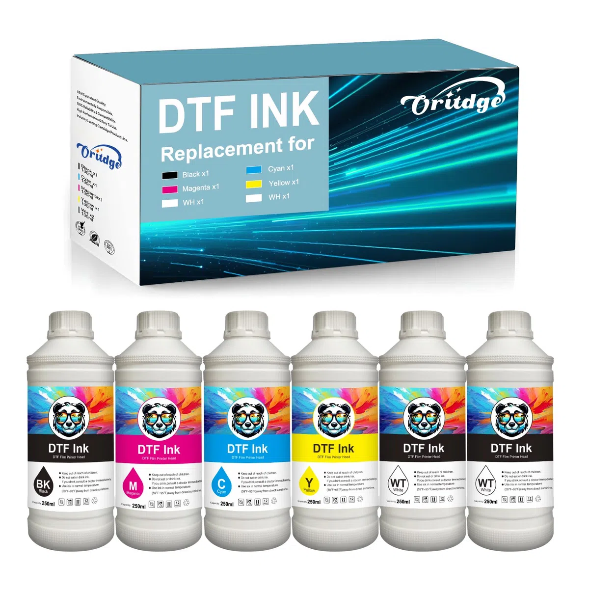 DTF Tinte 1500ml, DTF Transfertinte für DTF Nachfülltinte kompatibel mit Epson DTF Drucker DX5 DX7 R2400 P400 P800 XP600 I3200 4720 TX800 ET-8550, XP-15000, L1800, L805, R1390(CMYK+2WH)