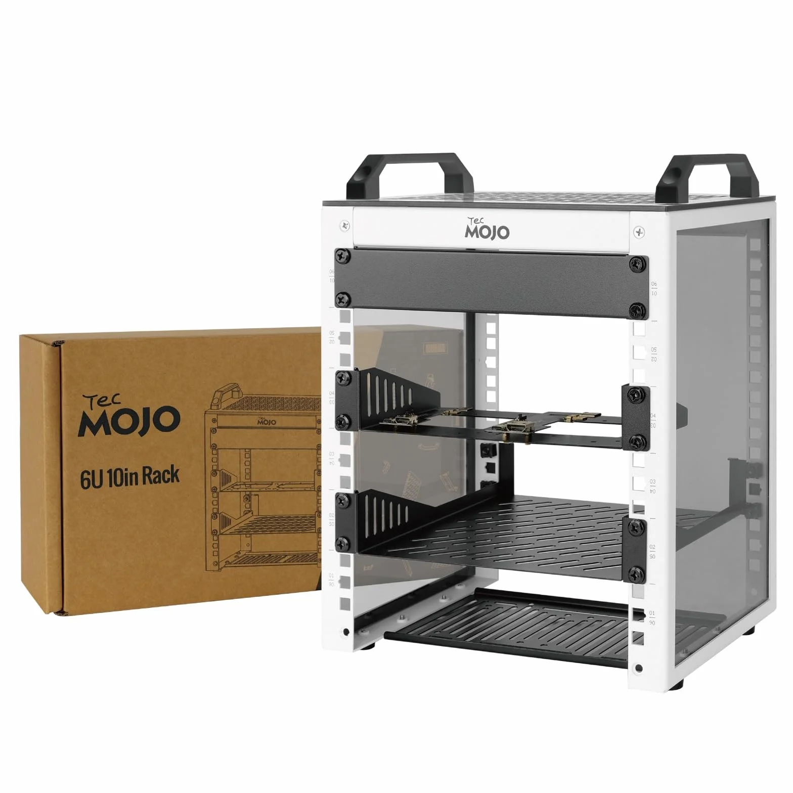 Tecmojo 10-Zoll Desktop-Mini-Rack, 6HE, 200 mm Tief, Netzwerk-Schrank mit SBC-Einschub, Micro-HDMI-zu-HDMI-Adapterplatine und Blindabdeckung, für 10-Zoll-AV-, NAS- und Servergeräte
