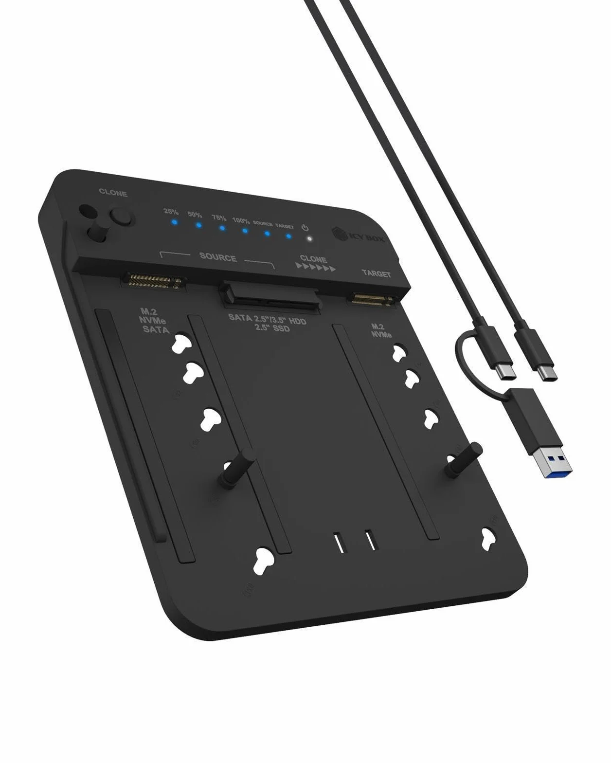 ICY BOX HDD/M.2 NVMe SSD Docking Station USB 3.2 Gen 2 (10 Gbit/s), Festplatten Klonstation & Lesegerät (SATA 2,5/3,5 Zoll & M.2 NVMe), Extern, Adapter, USB-C & USB-A, IB-2913MCL-C31
