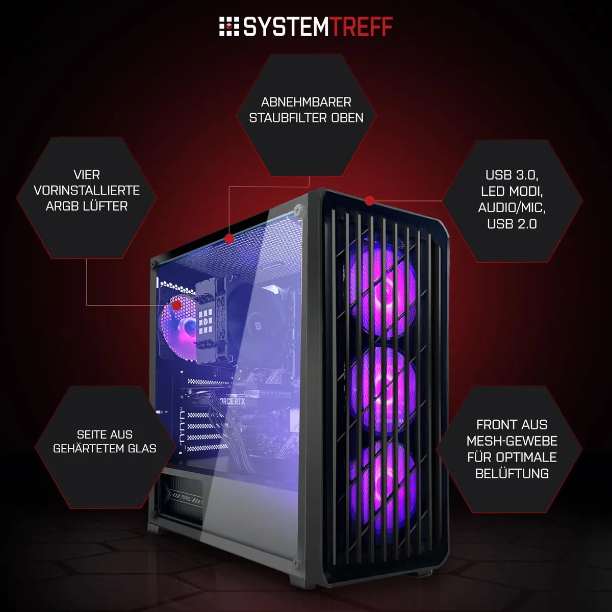 SYSTEMTREFF Gaming PC AMD Ryzen 7 5700X 8x4.6GHz | AMD Radeon RX 9060 XT 16GB DX12 | 1TB M.2 NVMe | 32GB DDR4 RAM | Windows 11 | WLAN Desktop Computer Rechner für Gamer, Zocker & Streamer