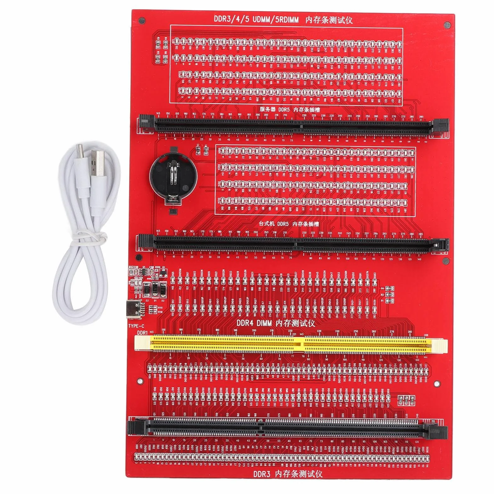 RAM-Speicher-Diagnostesterkarte, DDR3 DDR4 DDR5-Lesegerät-Testgerät mit LED-Leuchten, Tragbar für PC-Motherboard-RAM-Speicherwartung