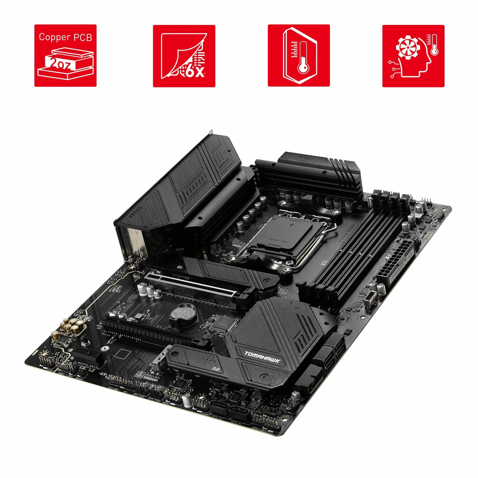 MSI MAG B650 Tomahawk WiFi Mainboard, ATX - Unterstützt Ryzen 9000, 8000 & 7000 Serie Prozessoren, AM5-14 Duet Rail 80A VRM, DDR5 Memory Boost 6400+MHz/OC, 2 x PCIe 4.0 x16, 3X M.2 Gen4, Wi-Fi 6E