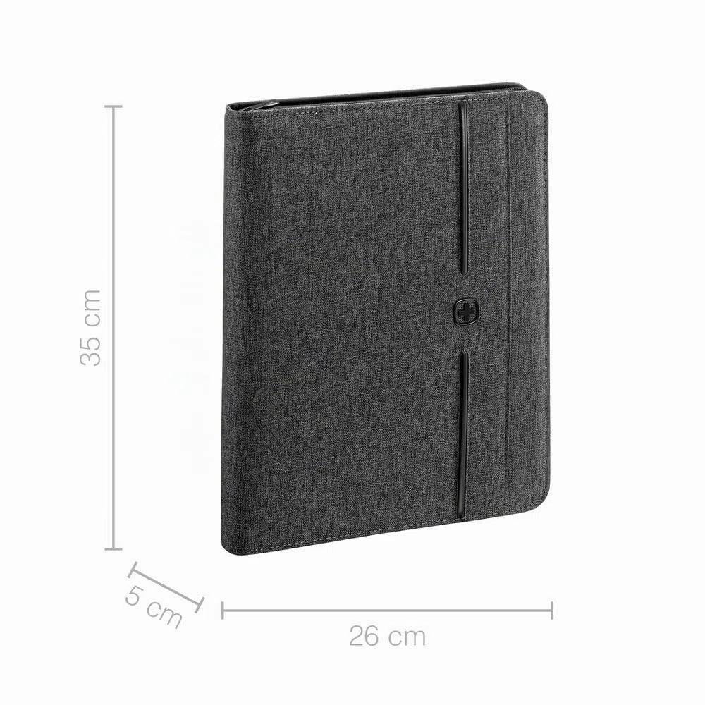 WENGER Affiliate Schreibmappe mit Ringhefter und 10 Zoll Tabletfach, Padfolio mit Business-Organizer, Polyester, A4-Notizbuch, Damen Herren, Grau, 601360