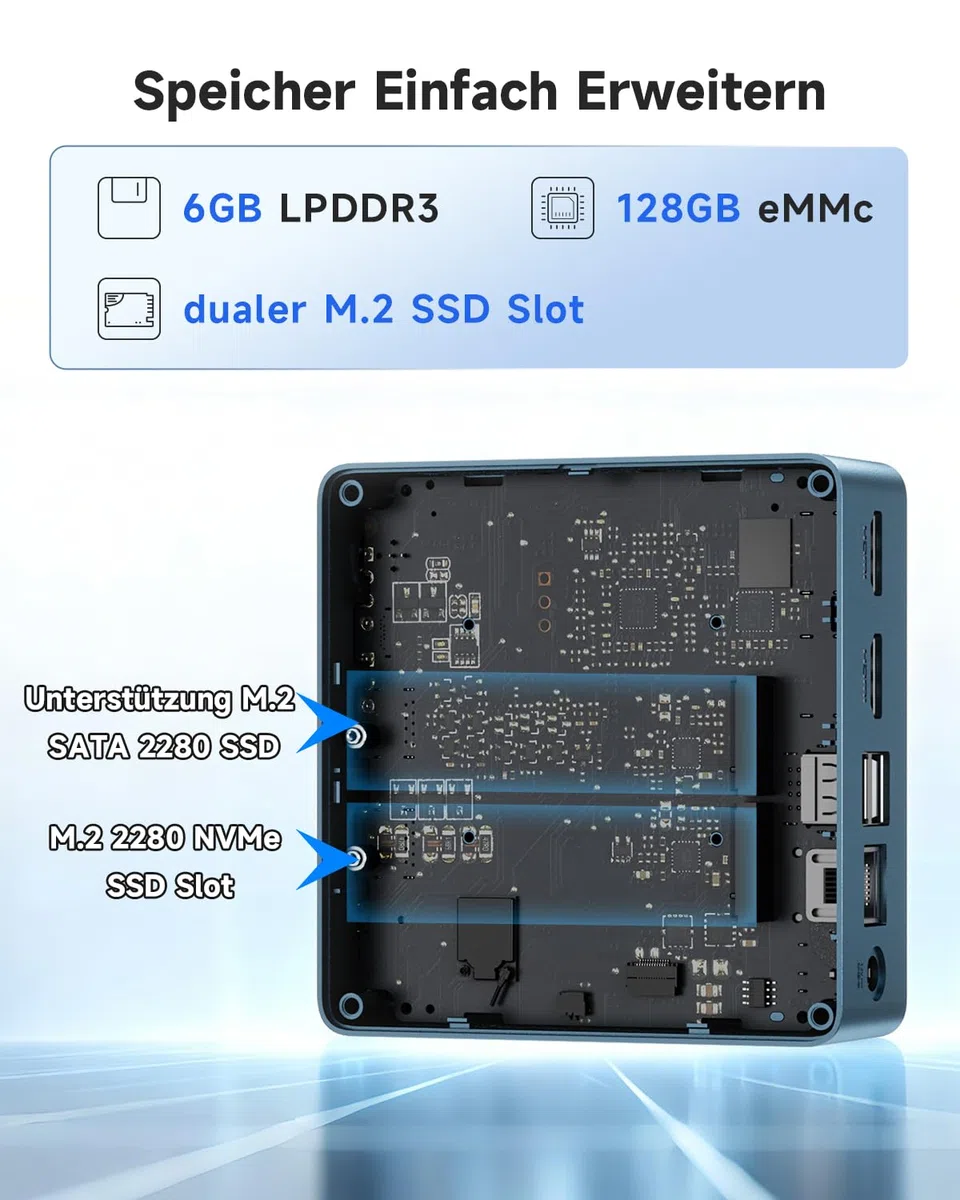 BMAX Mini PC Intel Celeron J3355 mit Win 11 Home, 6GB LPDDR3 + 128GB eMMC Mini Desktop Computer Micro PC Dual HDMI 4K@60 Hz RJ45 Gigabit Ethernet WiFi5 BT USB x4 für Business/Büro, Daily Use