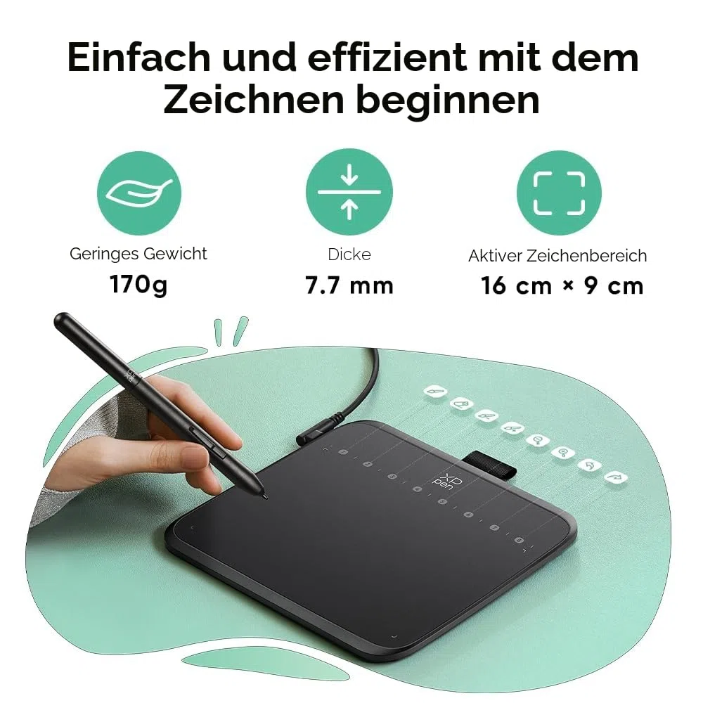 XPPen Deco 640 Grafiktablett, 16K Druckstufen, 6x4 Zoll, Zeichnen Tablet mit 8 Tastenkombinationen, für OSU Signature Drafting