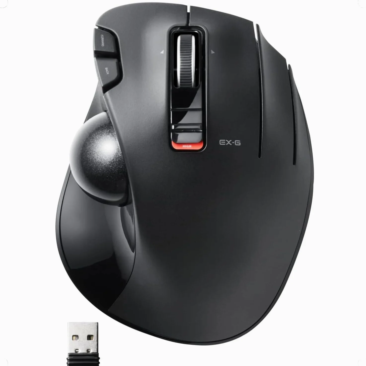 ELECOM EX-G Trackball-Maus, 2,4 GHz USB Wireless, Ergonomisches Design, Daumensteuerung, glatter Rollball, optische Verfolgung, 6 programmierbare Tasten, Neigungs-Scroll, Computermäuse für Laptop, PC,