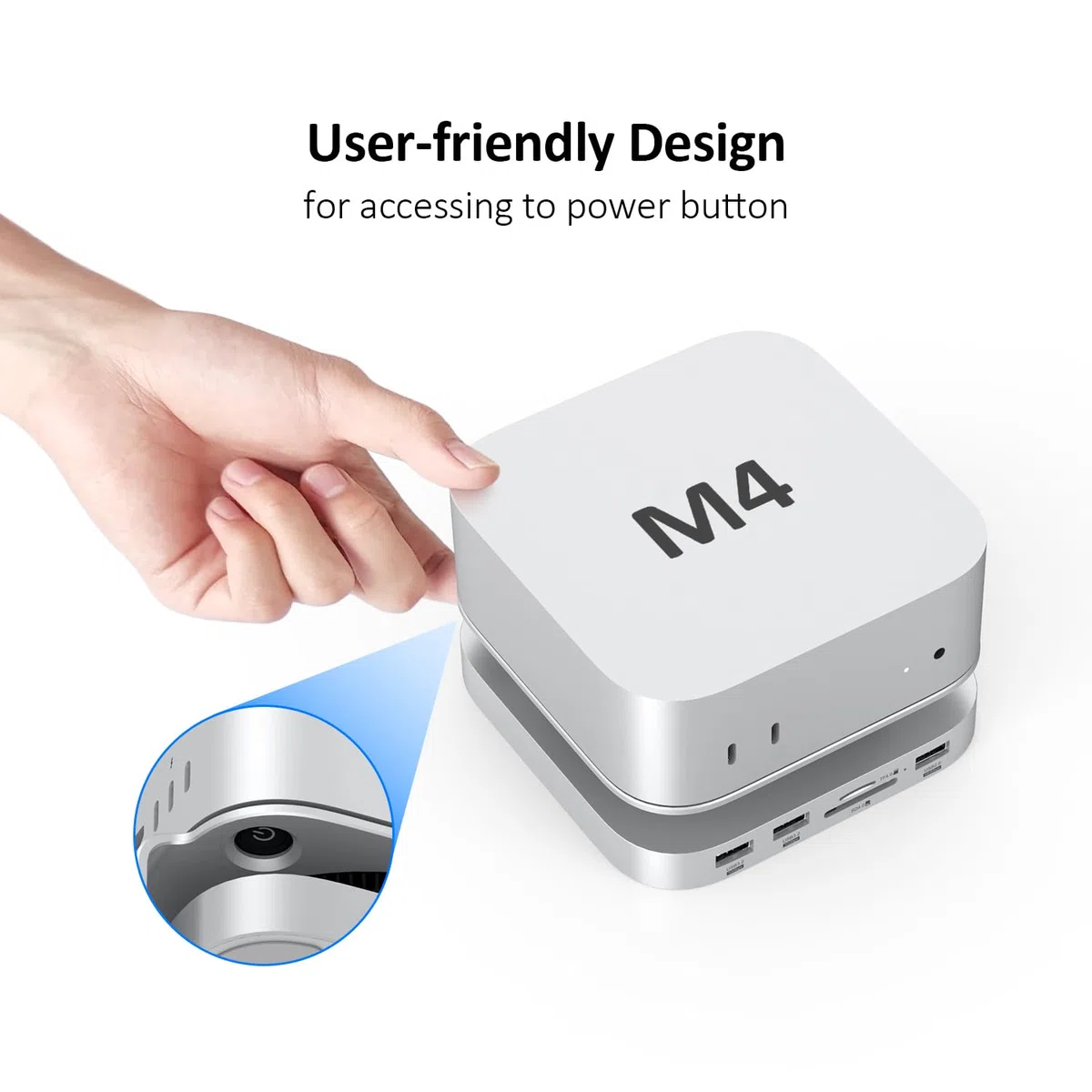AKKYAJAURE Mac mini-Hub: 10-in-1 Aluminium-Ständer und Dock für Mac mini M4 Pro mit M.2 NVMe SSD-Gehäuse, 4K60hz HDMI, 10 Gbit/s USB-A x 2, SD/TF-Kartenleser, USB 2.0