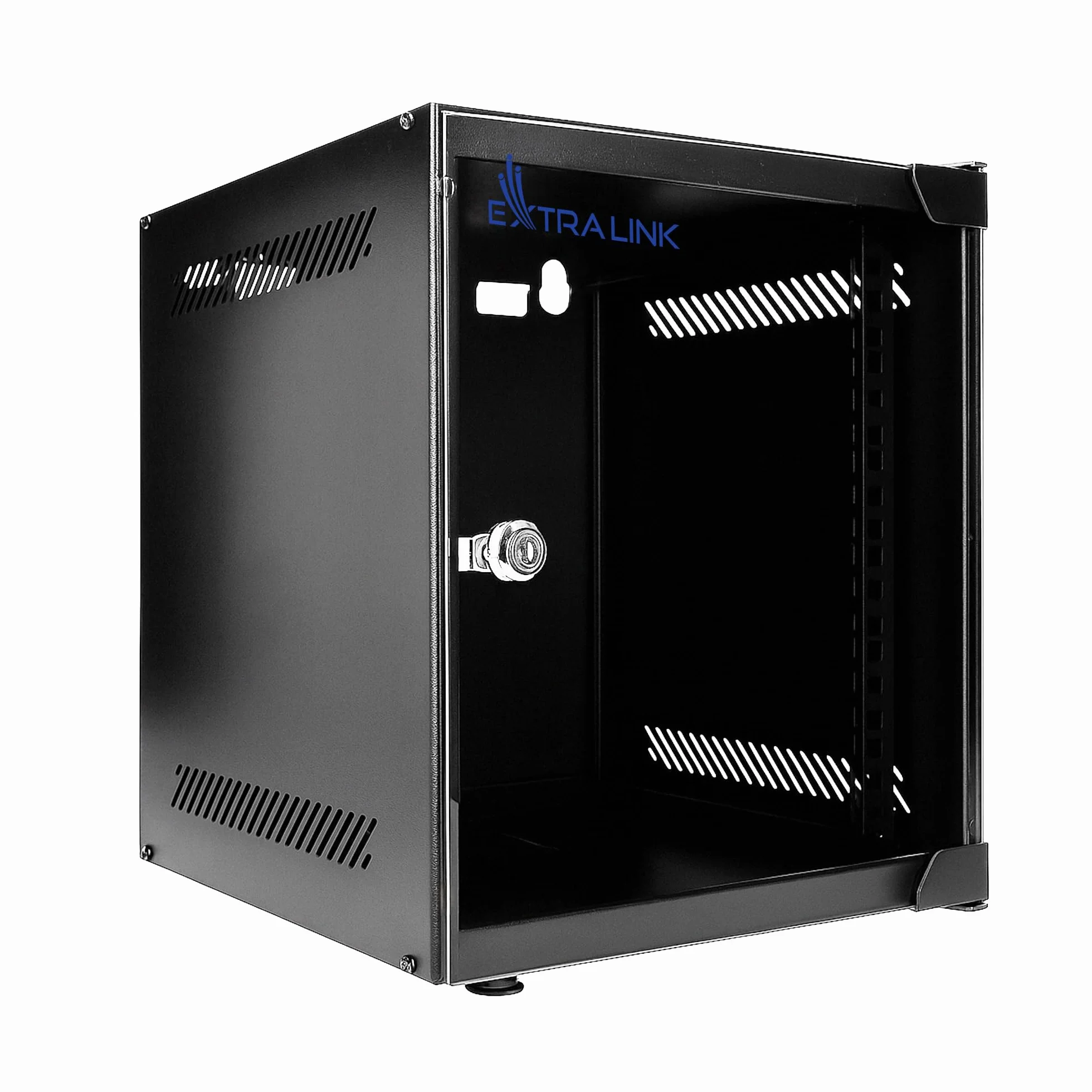 Extralink Netzwerkschrank 10 Zoll 6HE - Serverschrank 310 mm Tiefe - Stand- oder Wandmontage, Traglast 30 kg, 180° Öffnung, Schwarz – ideal für Heimnetzwerk & IT-Geräte