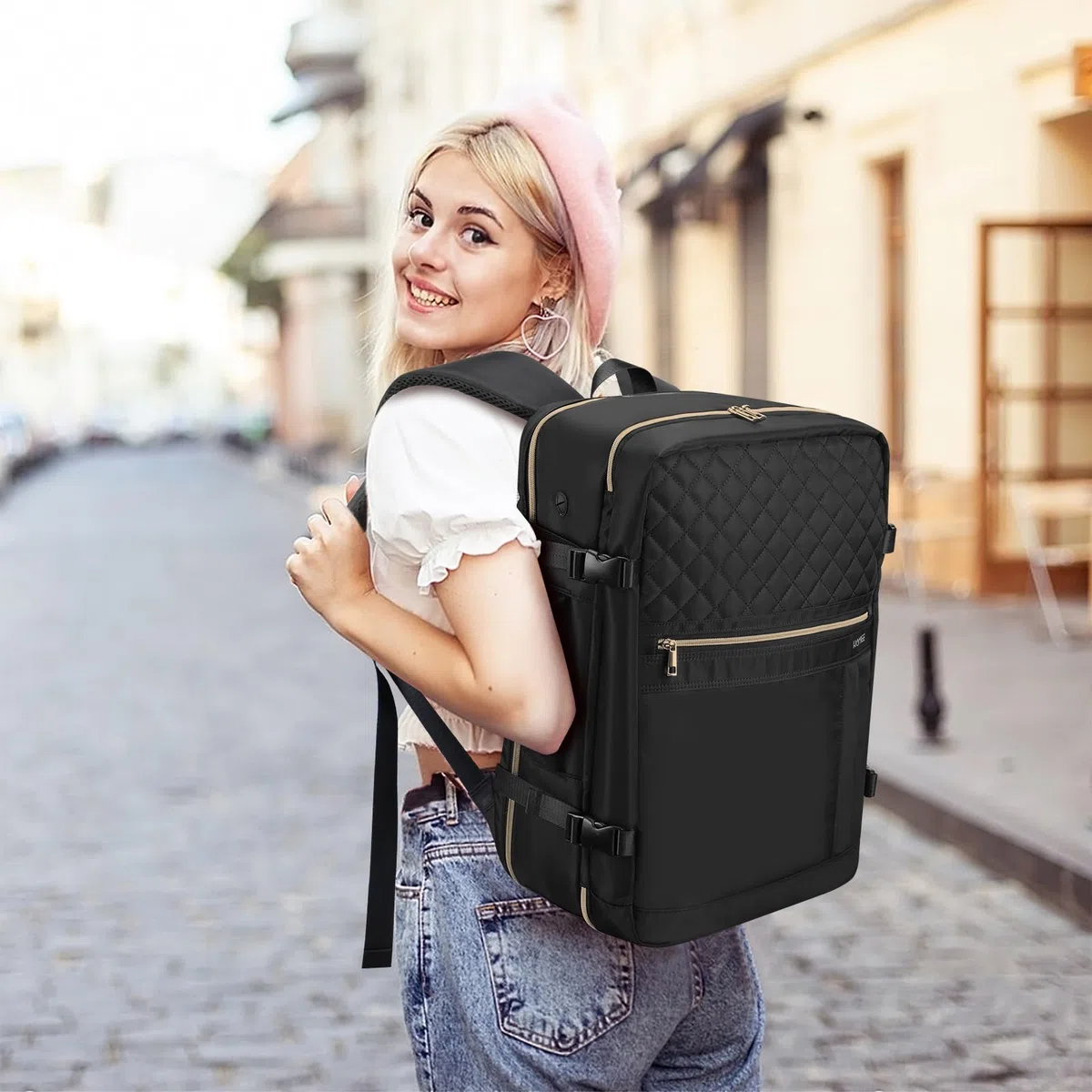HOMIEE Handgepäck Rucksack Flugzeug Groß 40L Reiserucksack mit Schuhfach Damen Kofferrucksack 17 Zoll Laptoprucksack Wasserdicht Travel Backpack für Reise Camping Wandern Weekend (Klassisches Schwarz)