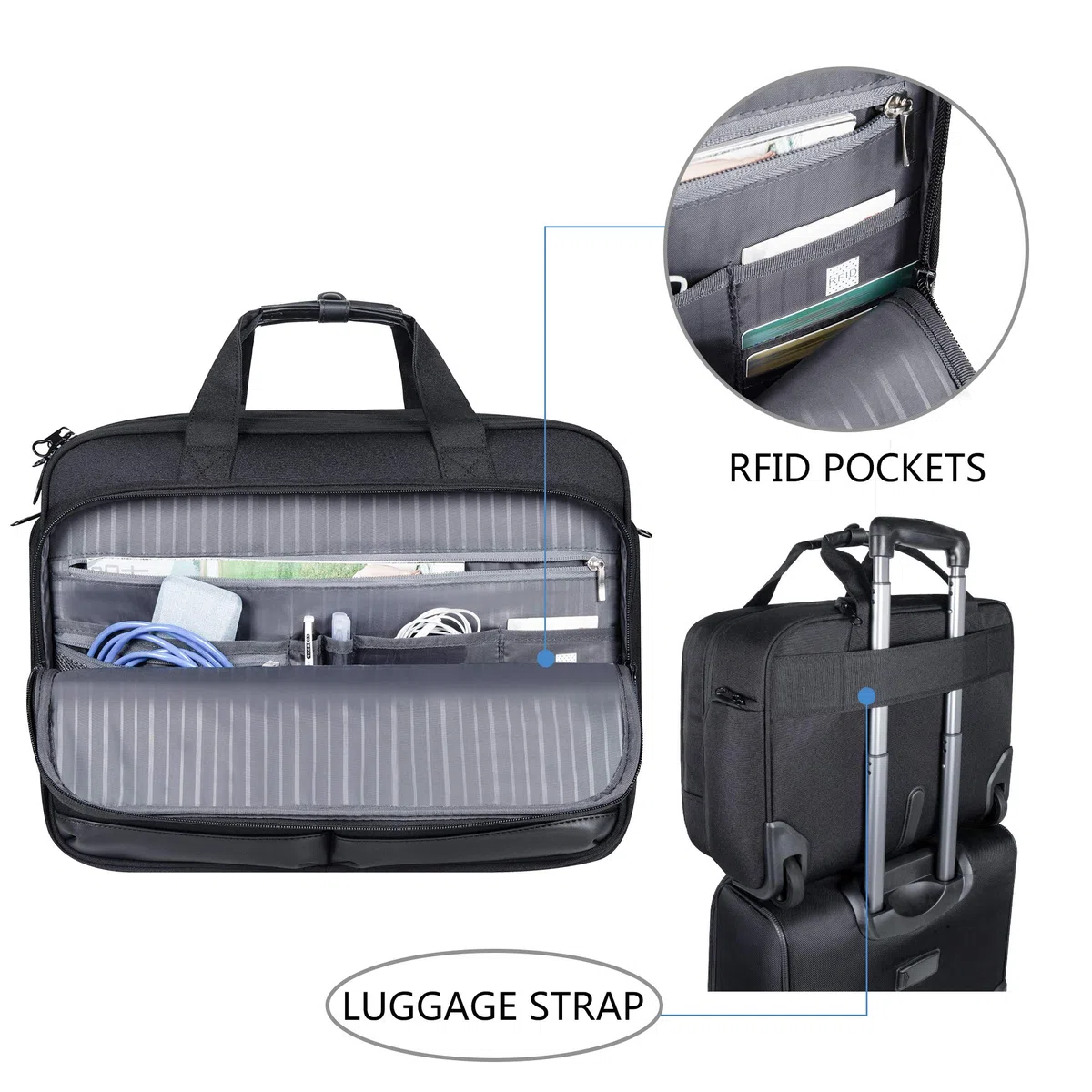 KROSER Trolley Business, Handgepäck Koffer mit Rädern Bis zu 17,3 Zoll Laptop wasserdichte Übernacht-Rolltasche mit RFID-Taschen für Reisen/Schule/Männer/Frauen-Schwarz MEHRWEG