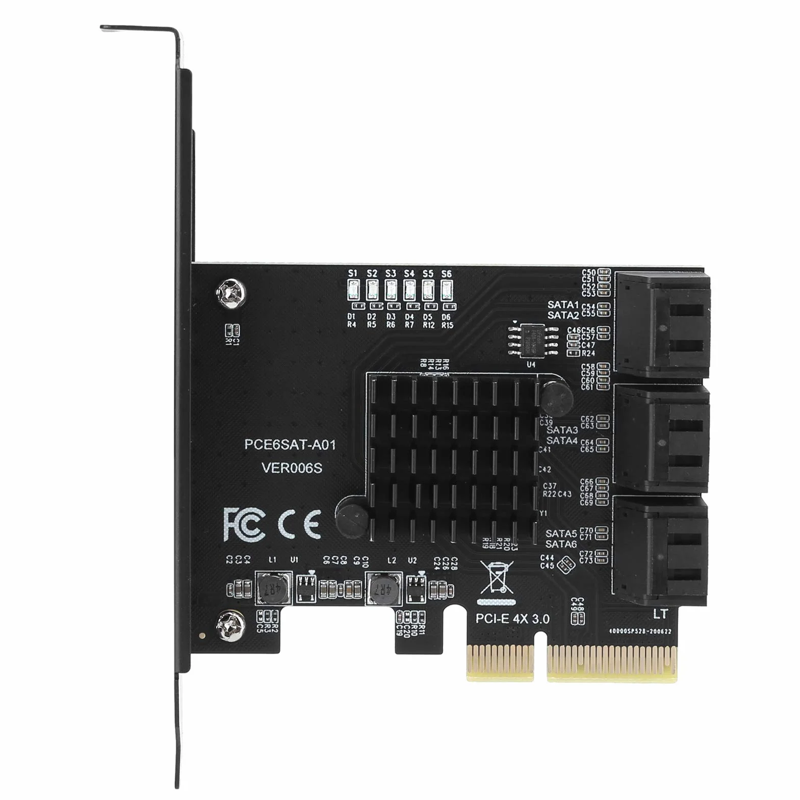 Asm1166 6-Port, PCIE-Sata-Erweiterungskarte, Interne Komponenten, Erweiterungskarte PCIE auf 6 Port SATA3.0 Festplatte 6G PCIE3.0 GEN3 4X-Schnittstellen-Hub-Adapter