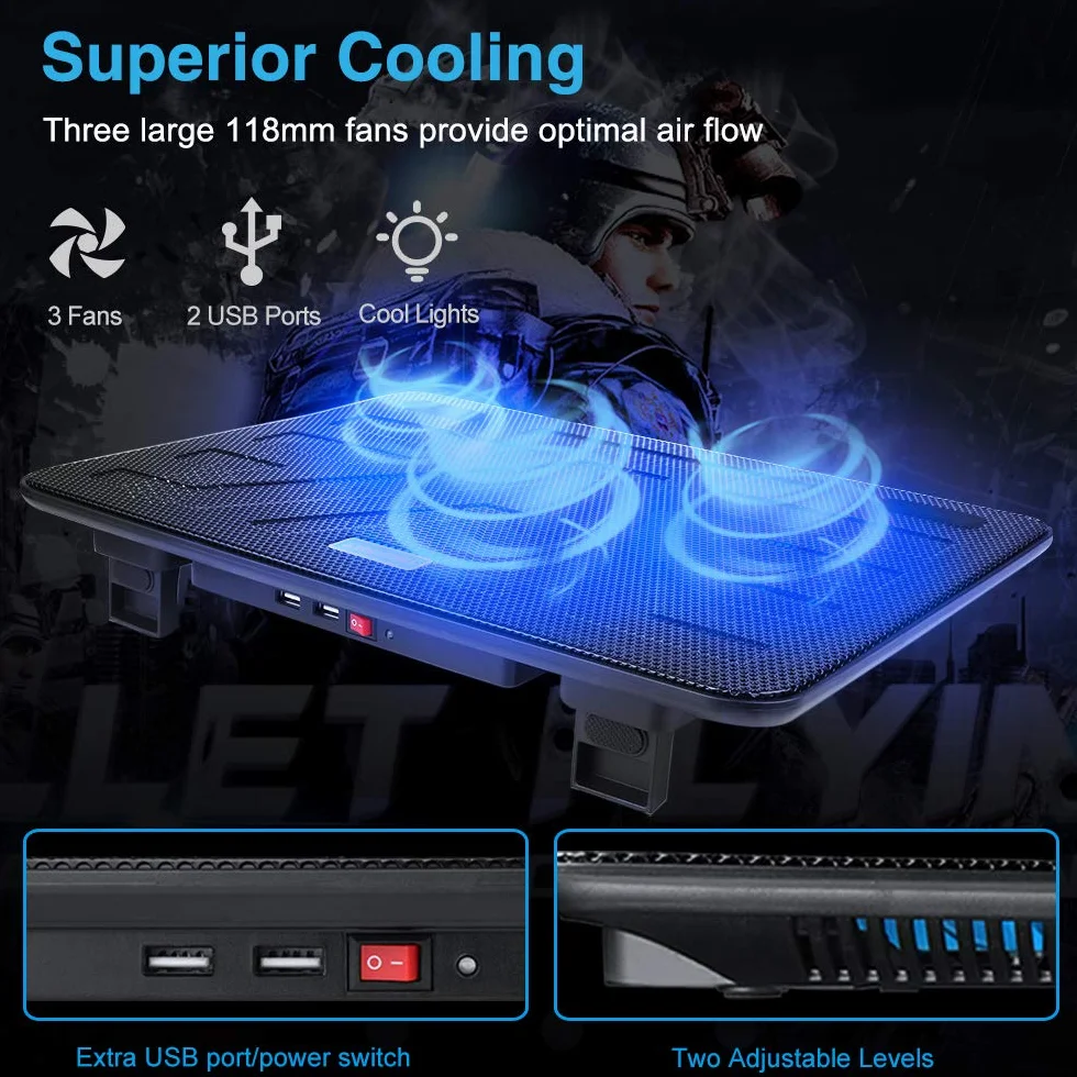 TECKNET Refroidisseurs pc Portable Ordinateur de 12 à 17' Silencieux Support ventilé