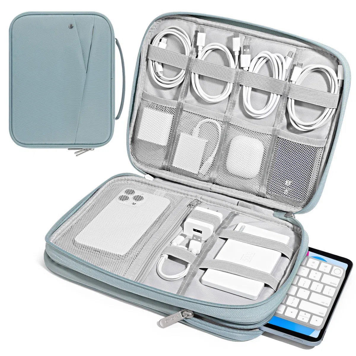MoKo 9-11 Zoll Laptop-Taschen für Tablets iPad Pro M4 & Air M2 2024, iPad 10th Gen 10,9, 9/8. 10,2, iPadAir 5/4th 10,9, Zweischichtige i-Pad Tasche mit rutschfestem Tragegriff, trübes Blau